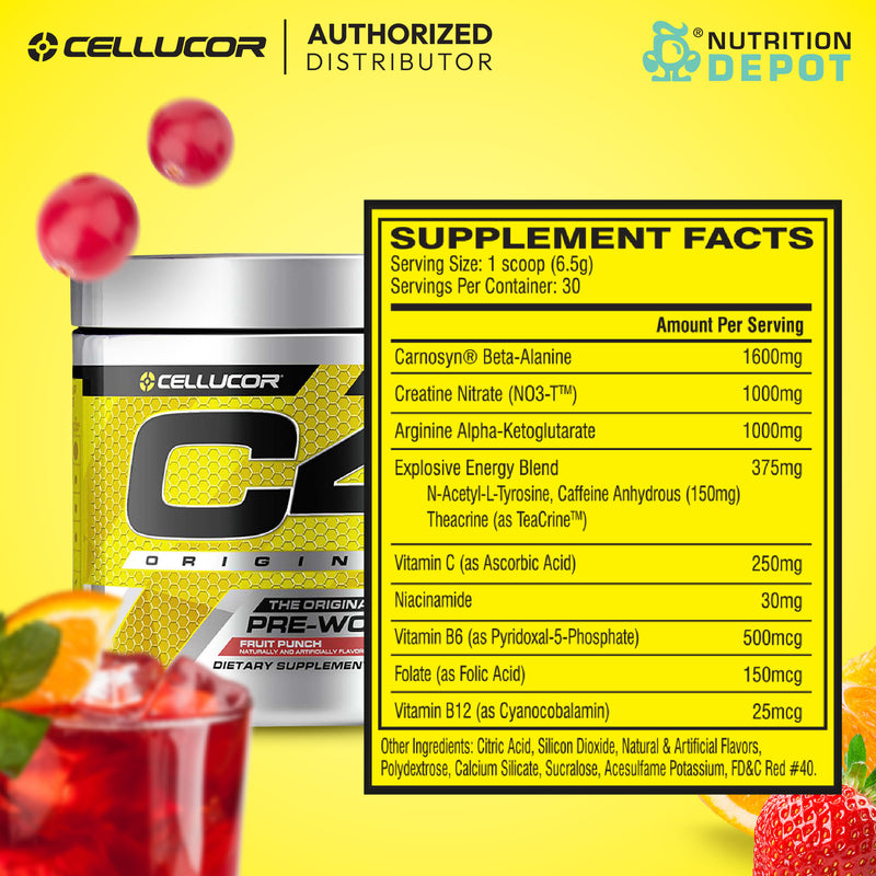 Cellucor C4 Original 30 Servings - Fruit Punch (Pre-Workout) กรดอมิโนเพิ่มแรงในการออกกำลังกาย
