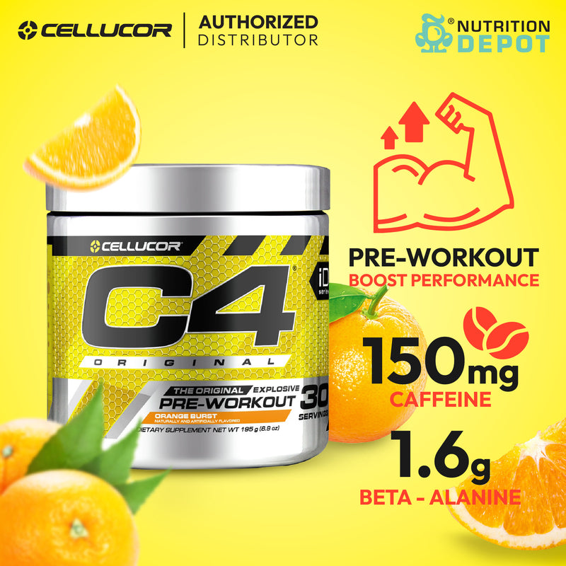 Cellucor C4 Original 30 Servings - Orange Burst (Pre-Workout) กรดอมิโนเพิ่มแรงในการออกกำลังกาย