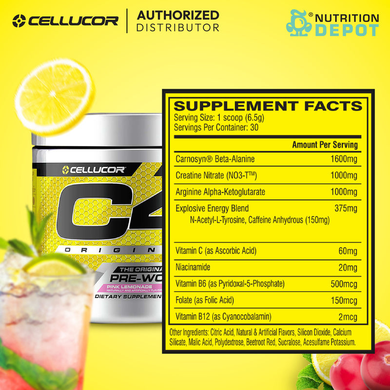 Cellucor C4 Original 30 Servings - Pink Lemonade (Pre-Workout) กรดอมิโนเพิ่มแรงในการออกกำลังกาย
