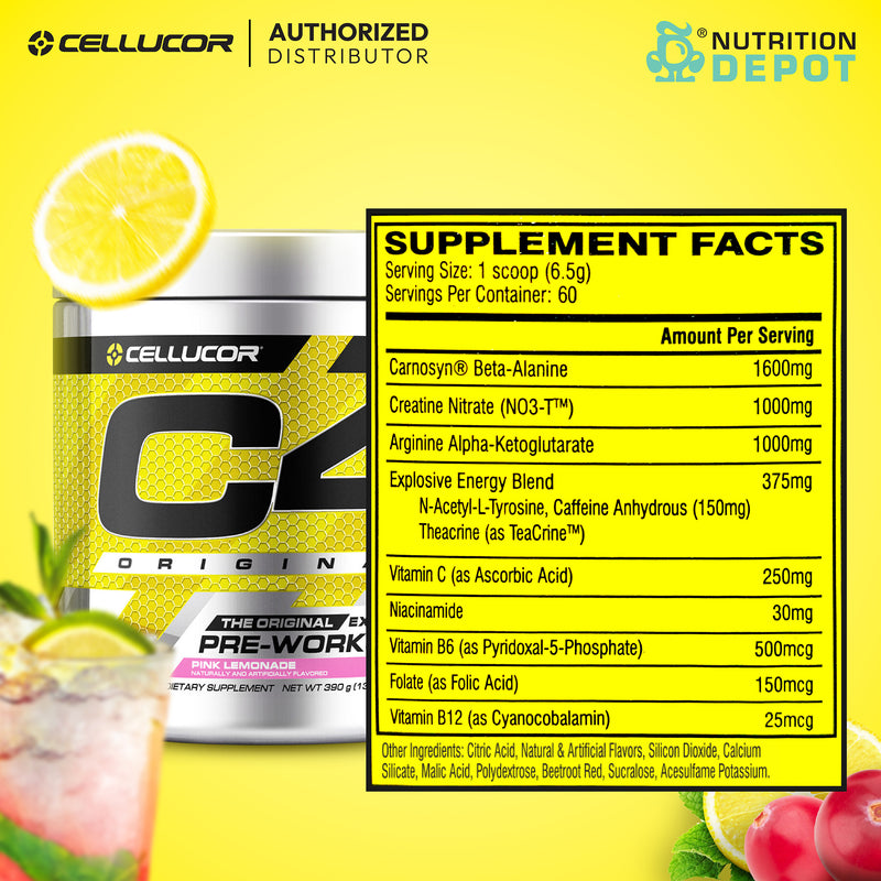 Cellucor C4 Original 60 Servings - Pink Lemonade (Pre-Workout) กรดอมิโนเพิ่มแรงในการออกกำลังกาย