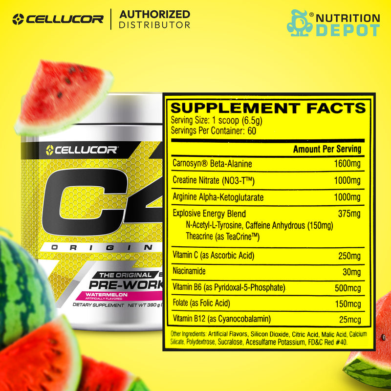 Cellucor C4 Original 60 Servings - Watermelon (Pre-Workout) กรดอมิโนเพิ่มแรงในการออกกำลังกาย