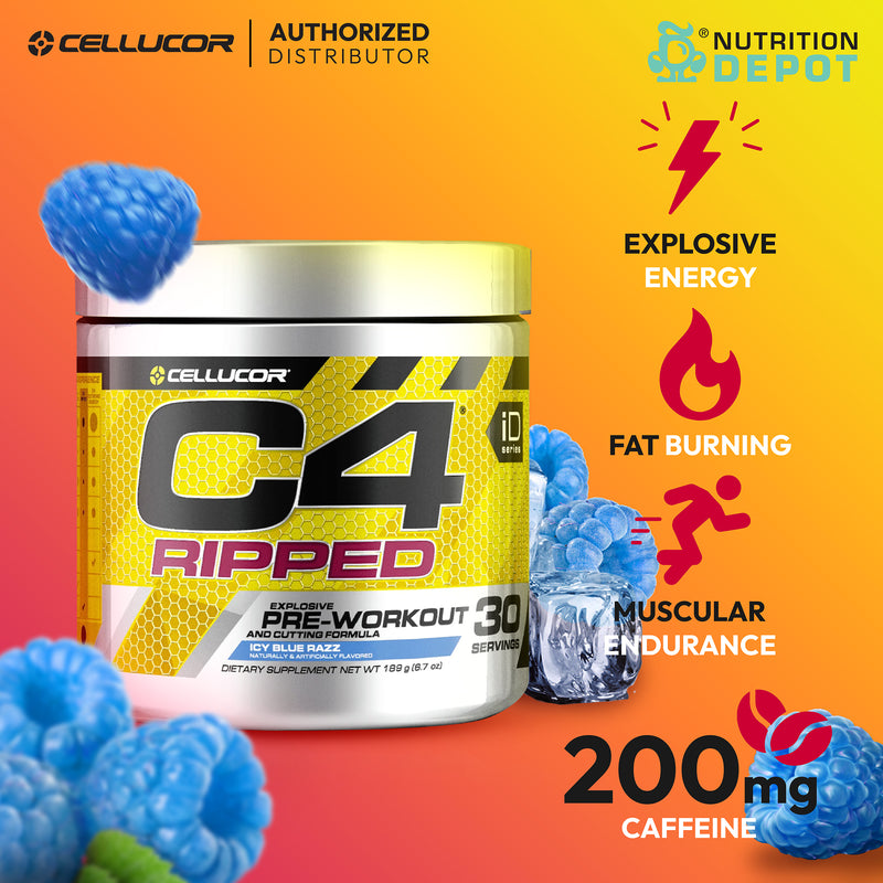 Cellucor C4 Ripped 30 Servings - Icy Blue Raspberry กรดอมิโนเพิ่มแรง + ลดไขมัน