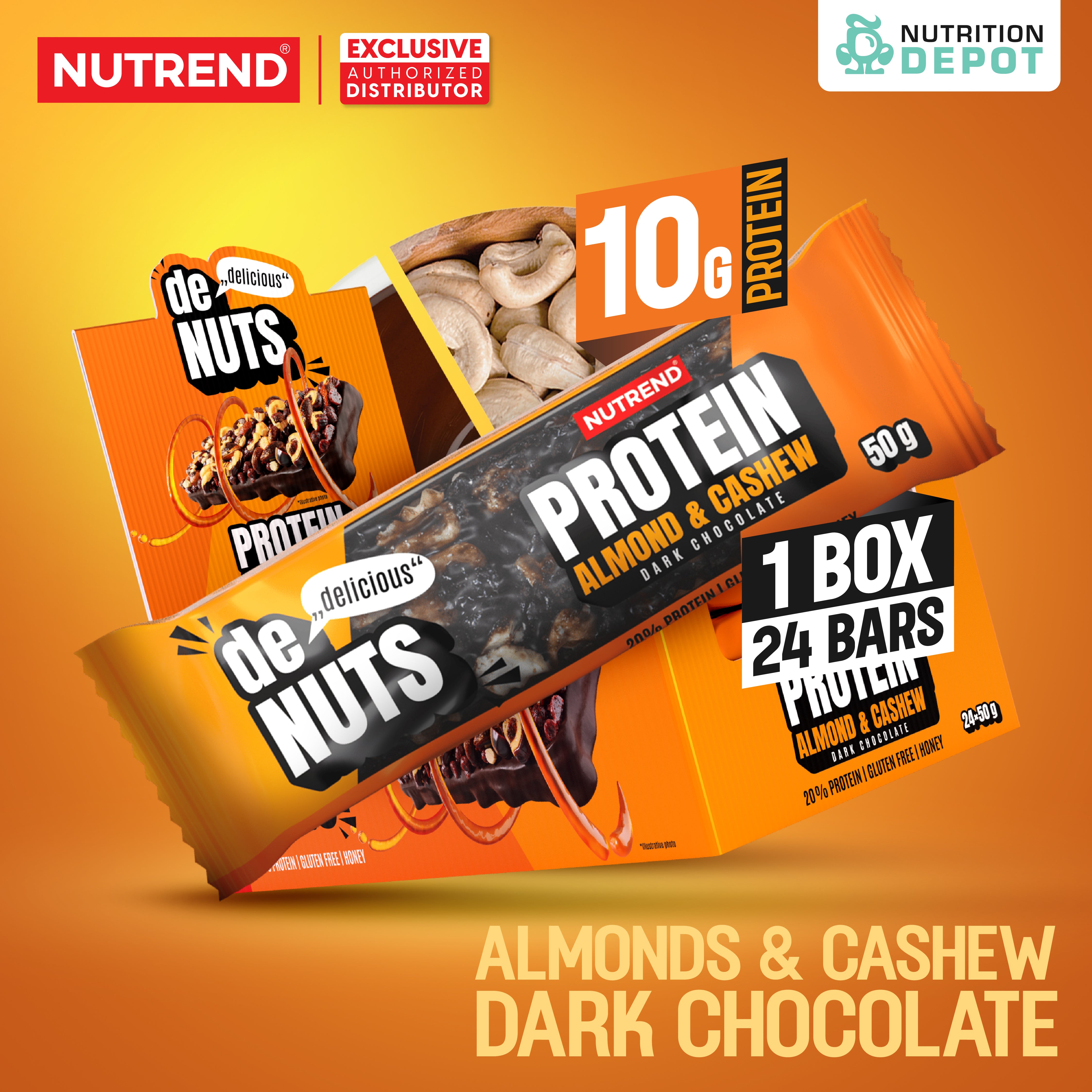 โปรตีนบาร์ Nutrend Denuts Protein - Almond & Cashew in Dark Chocolate (1 Box / 24 Bars)