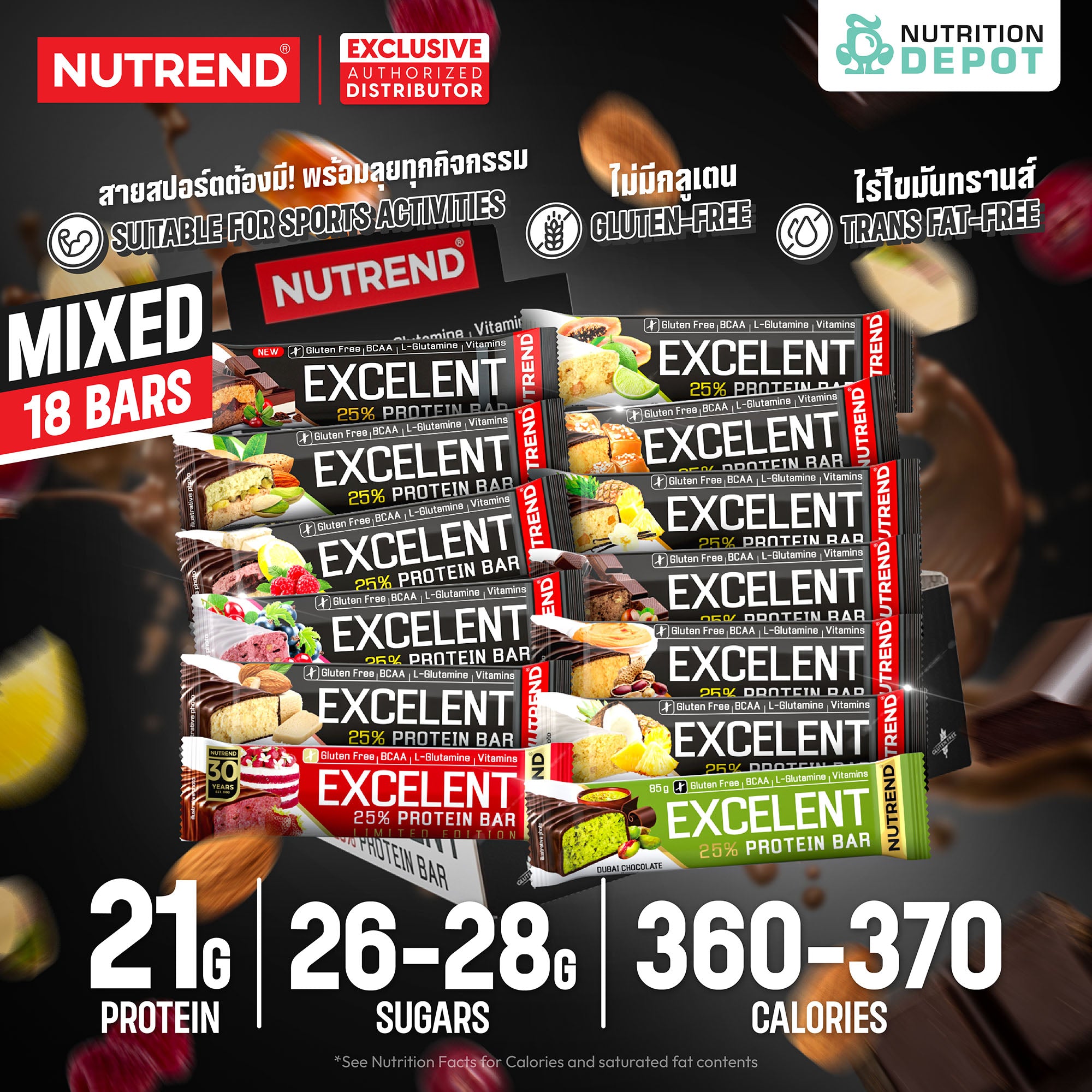 โปรตีนบาร์ Nutrend Excelent 25% Protein Bar - Mixed Flavors (1 Box / 18 Bars)