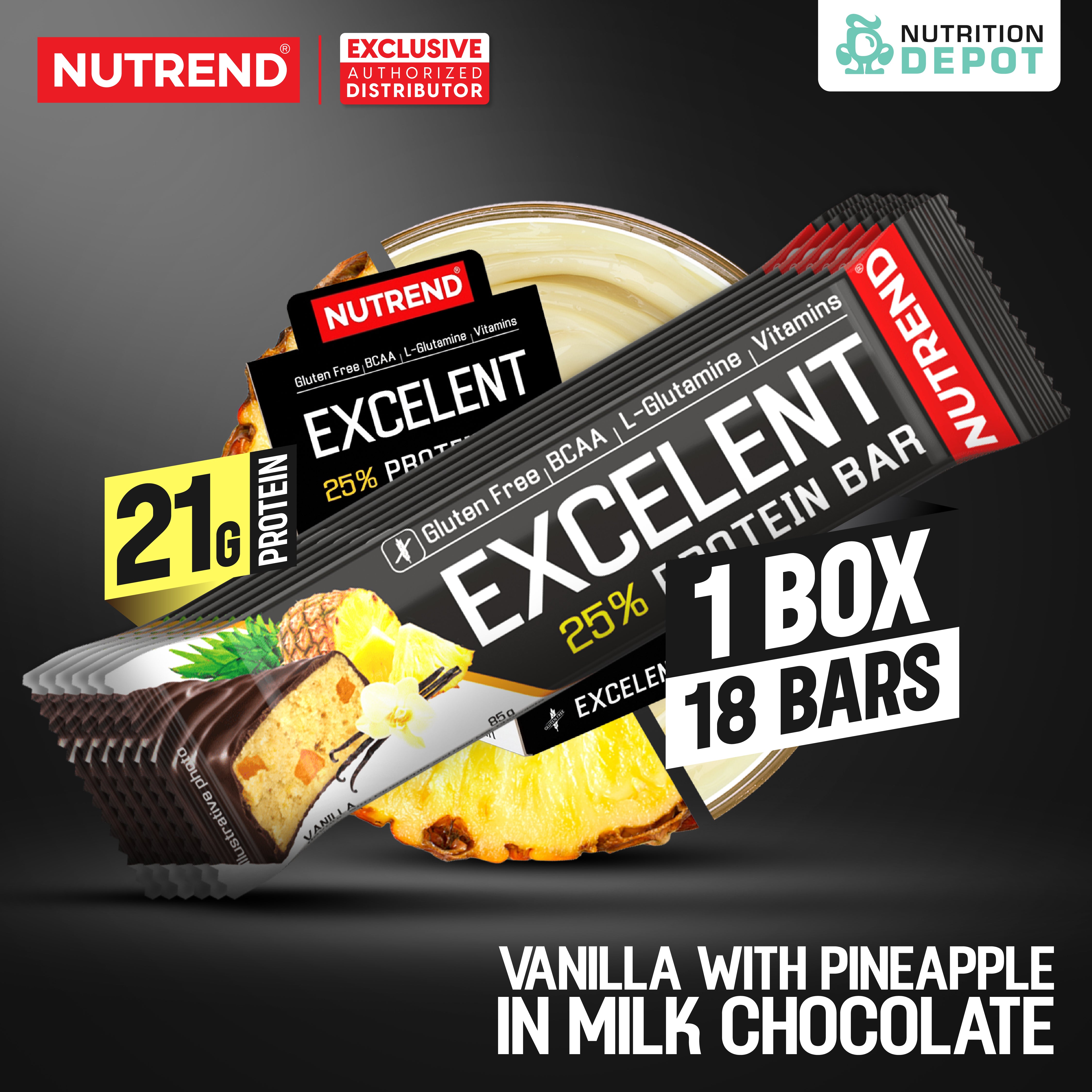 โปรตีนบาร์ Nutrend Excelent 25% Protein Bar - Vanilla with Pineapple in Milk Chocolate (1 Box / 18 Bars)