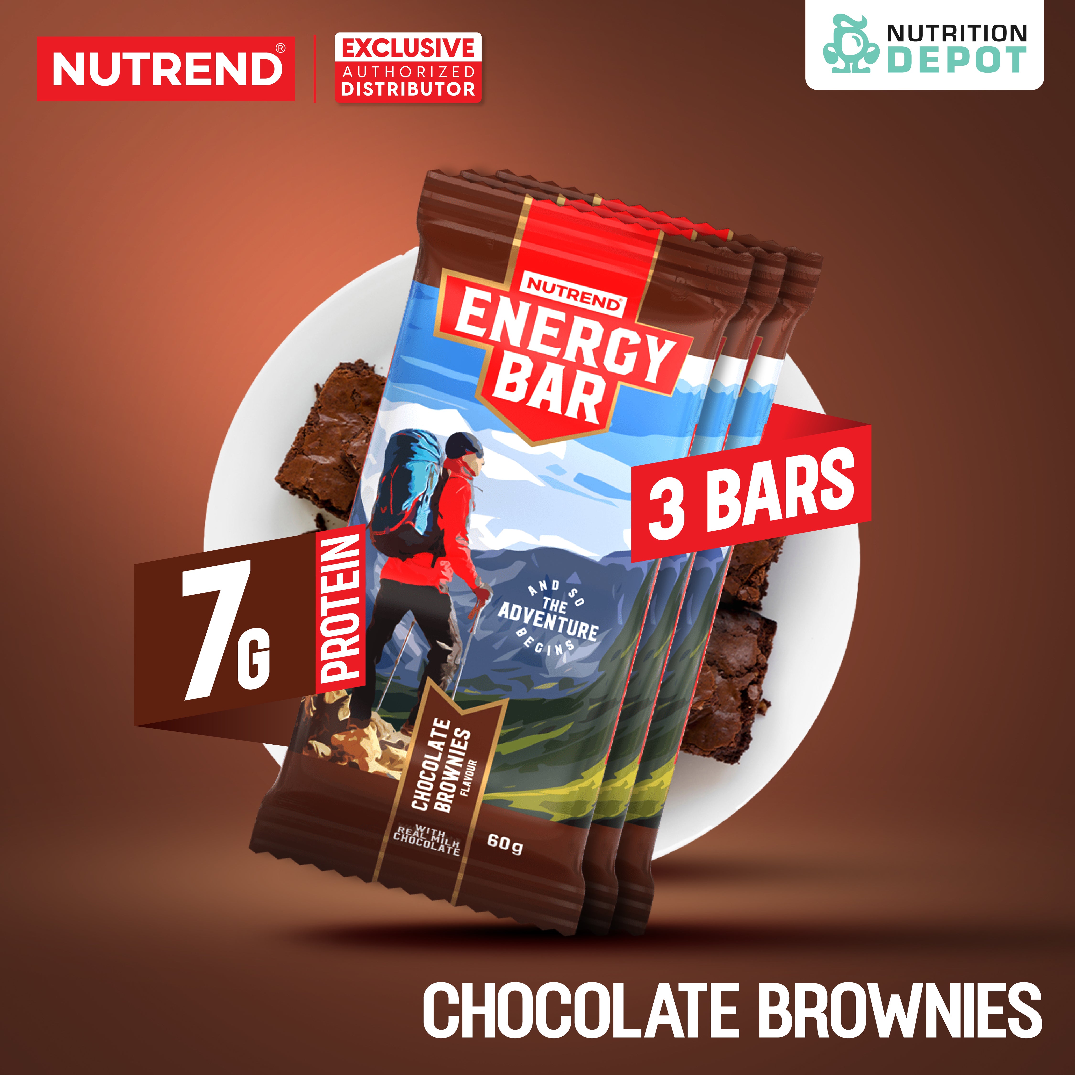 ( BBF 04/DEC/25)โปรตีนบาร์ Nutrend Energy Bar - Chocolate Brownies (3 Bars)