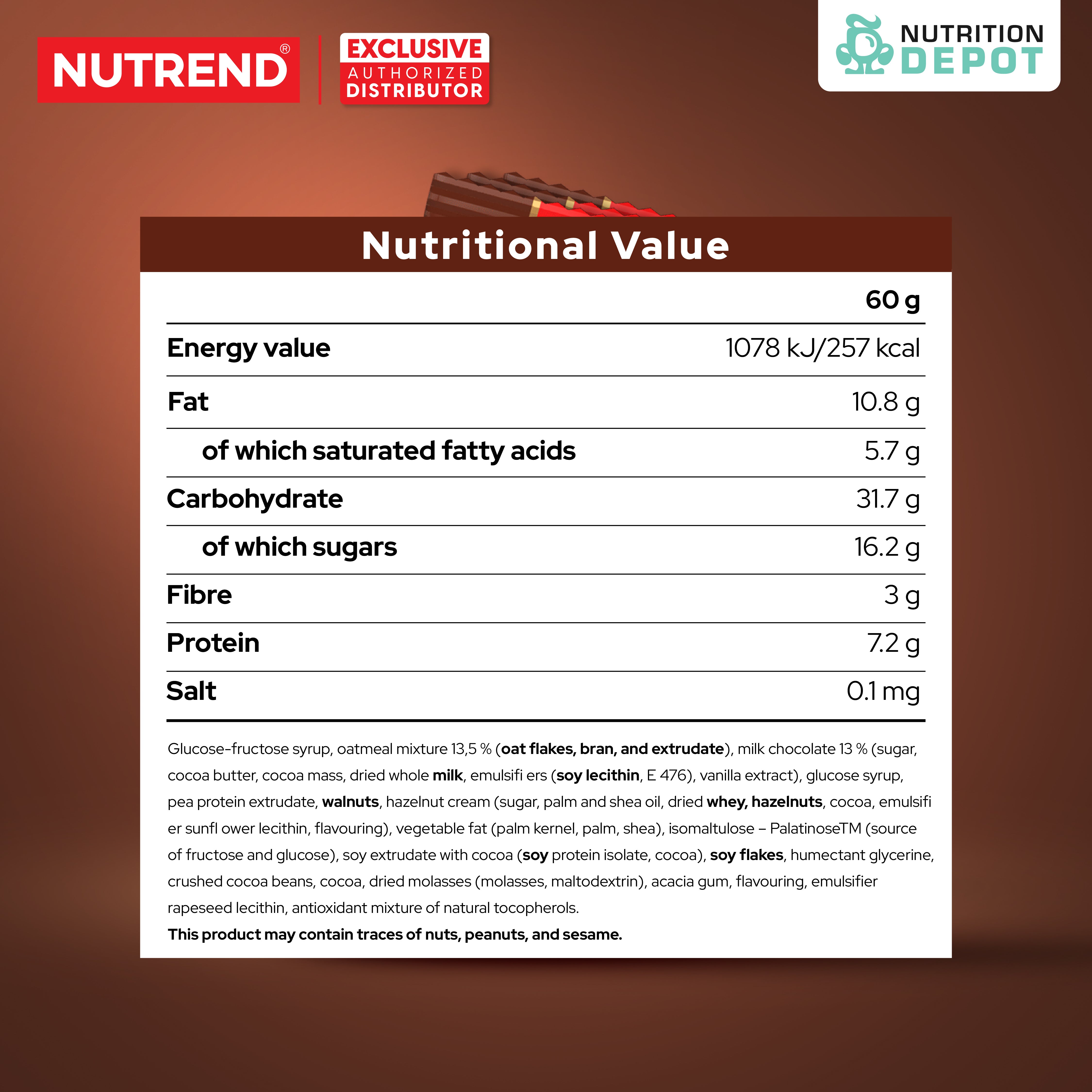 ( BBF 04/DEC/25)โปรตีนบาร์ Nutrend Energy Bar - Chocolate Brownies (3 Bars)
