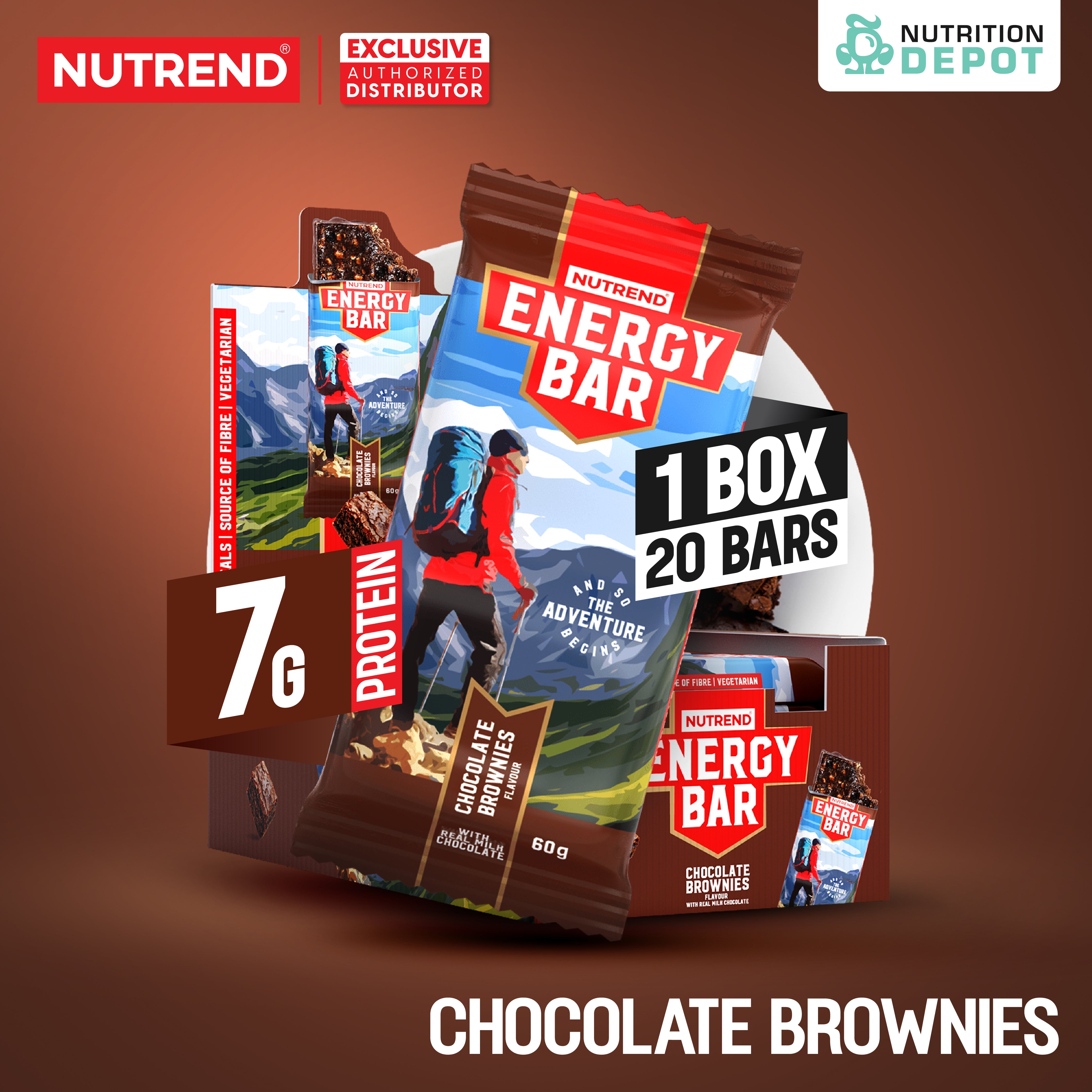 ( BBF 04/DEC/25)โปรตีนบาร์ Nutrend Energy Bar - Chocolate Brownies (1 Box / 20 Bars)