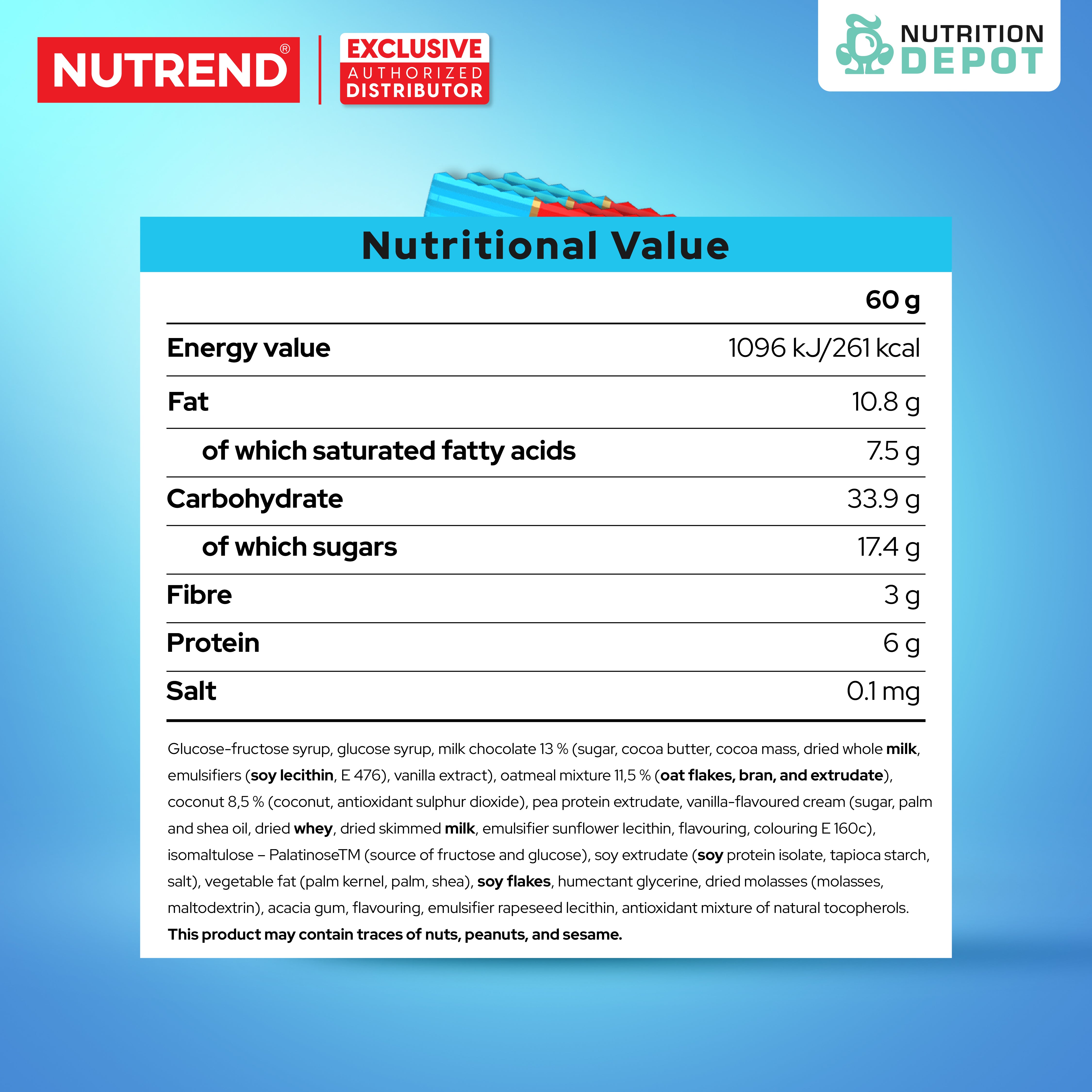 ( BBF 04/DEC/25)โปรตีนบาร์ Nutrend Energy Bar - Coconut (3 Bars)