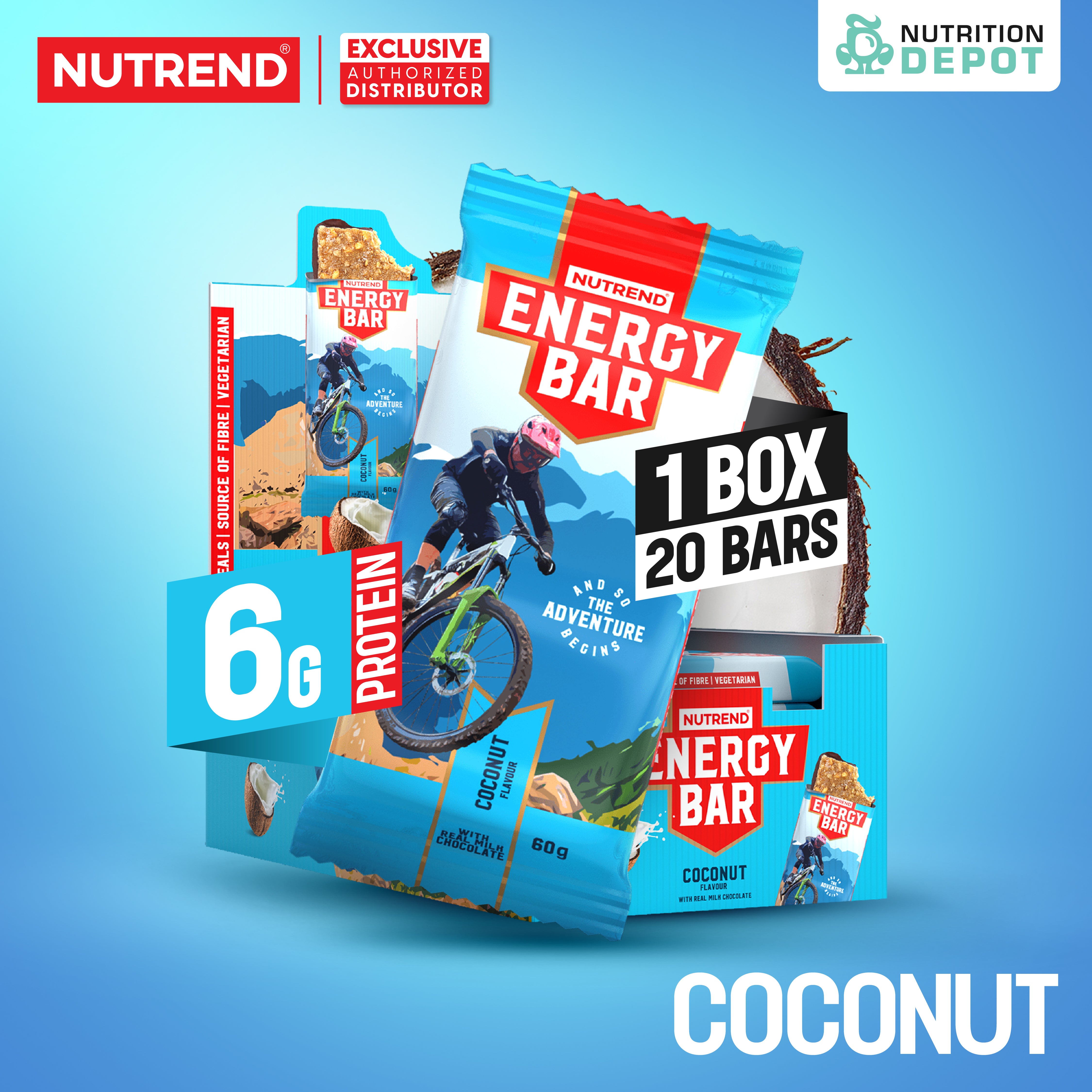 ( BBF 04/DEC/25)โปรตีนบาร์ Nutrend Energy Bar - Coconut (1 Box / 20 Bars)