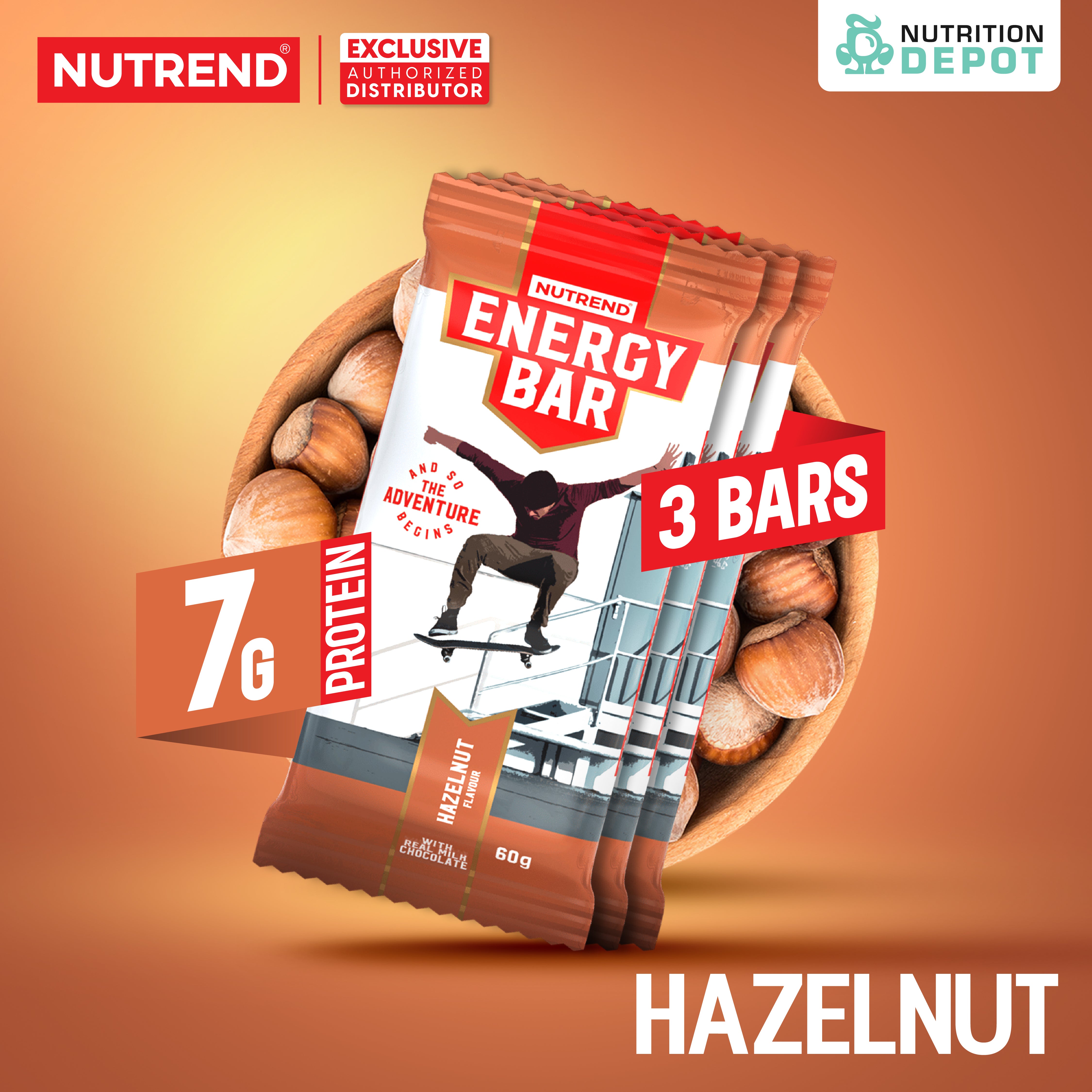 ( BBF 22/OCT/25)โปรตีนบาร์ Nutrend Energy Bar - Hazelnut (3 Bars)