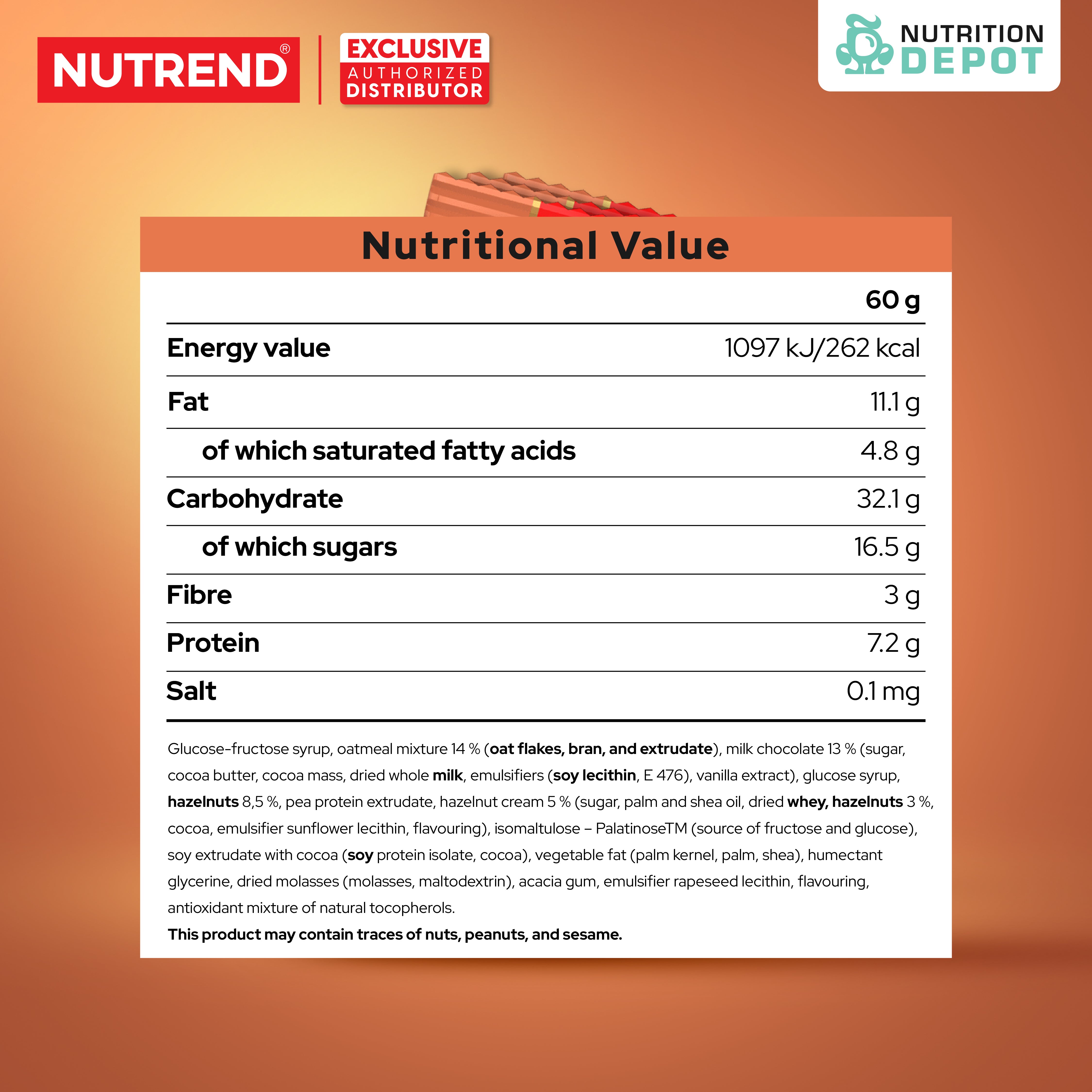 ( BBF 22/OCT/25)โปรตีนบาร์ Nutrend Energy Bar - Hazelnut (3 Bars)