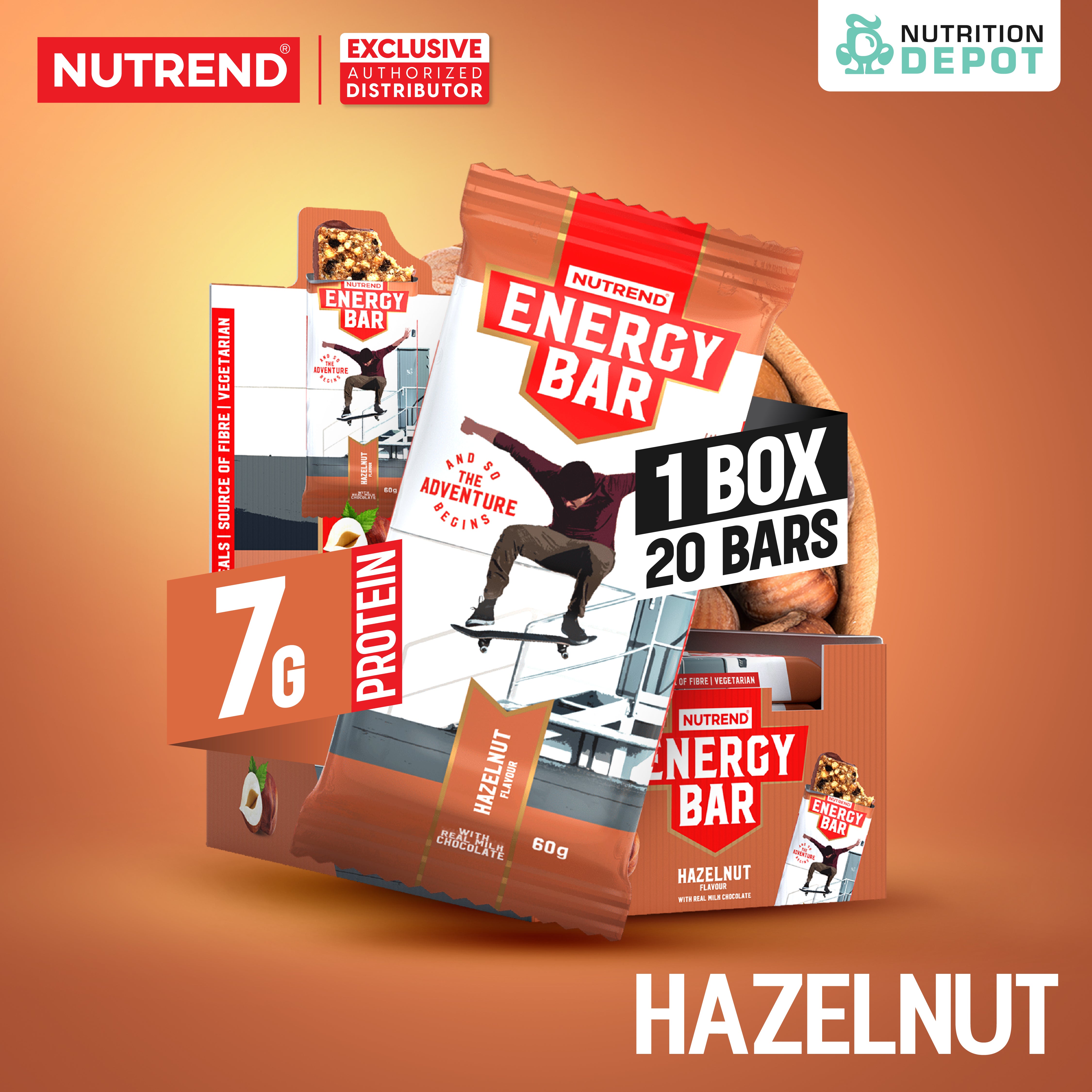 ( BBF 04/DEC/25)โปรตีนบาร์ Nutrend Energy Bar - Hazelnut (1 Box / 20 Bars)