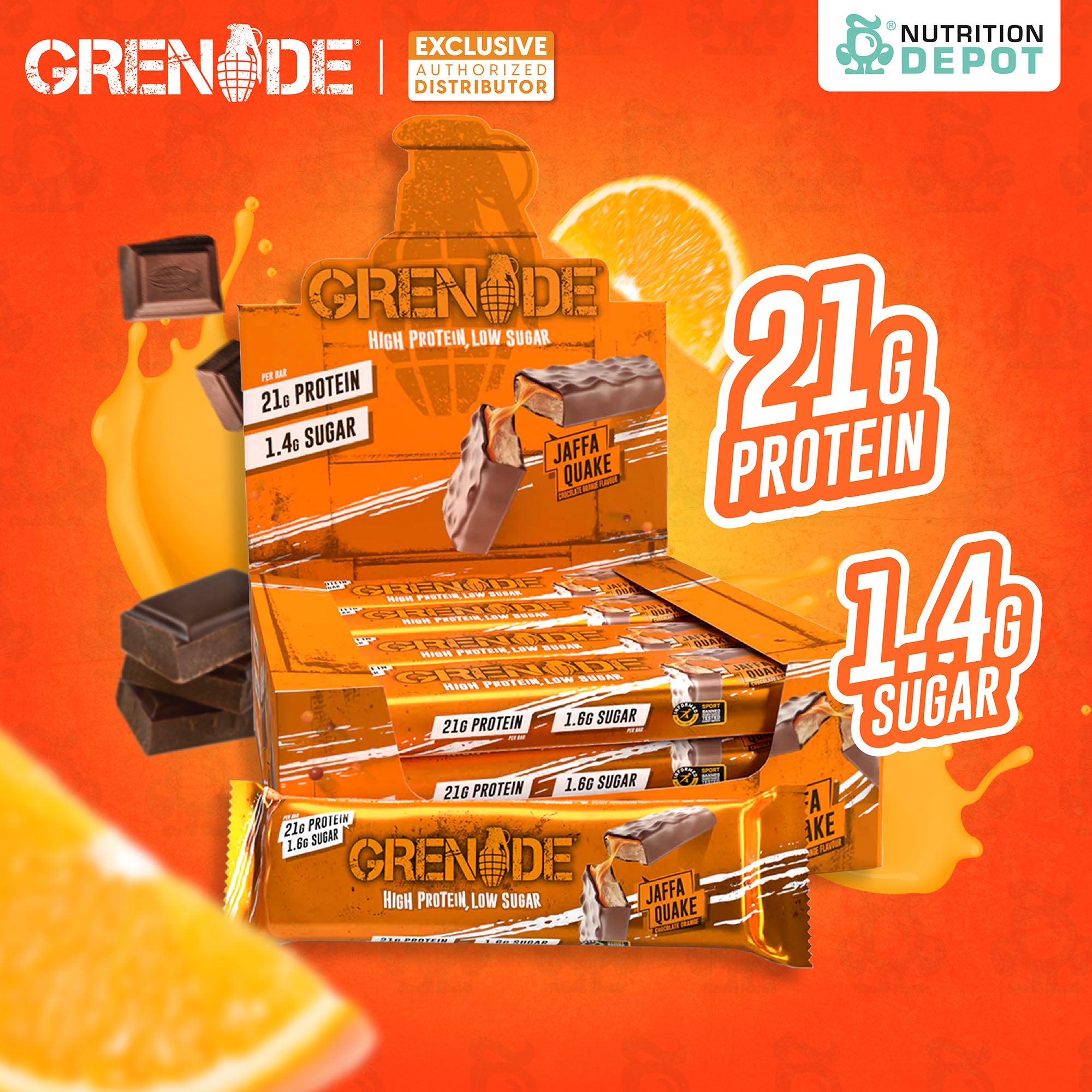 (BBF. 1 JAN/26) Grenade Carb Killa Protein Bar - Jaffa Quake 1 Box (12 Bars)