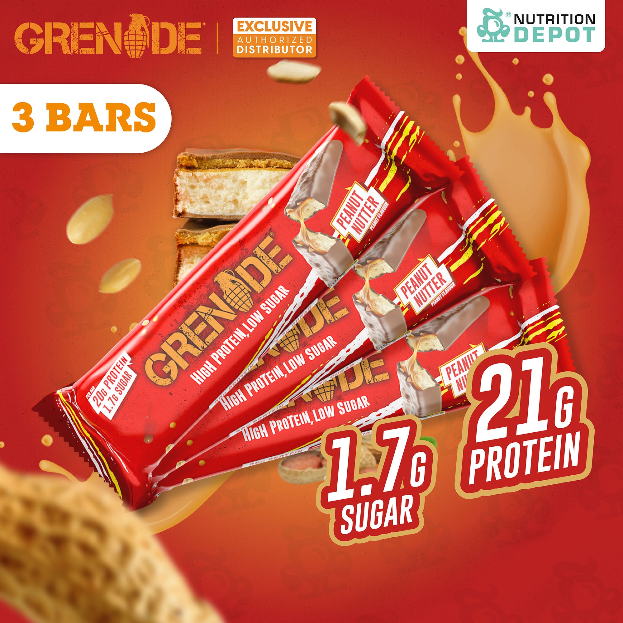 (BBF.1 Feb 26)Grenade Carb Killa Protein Bar - Peanut Nutter 3 Bars