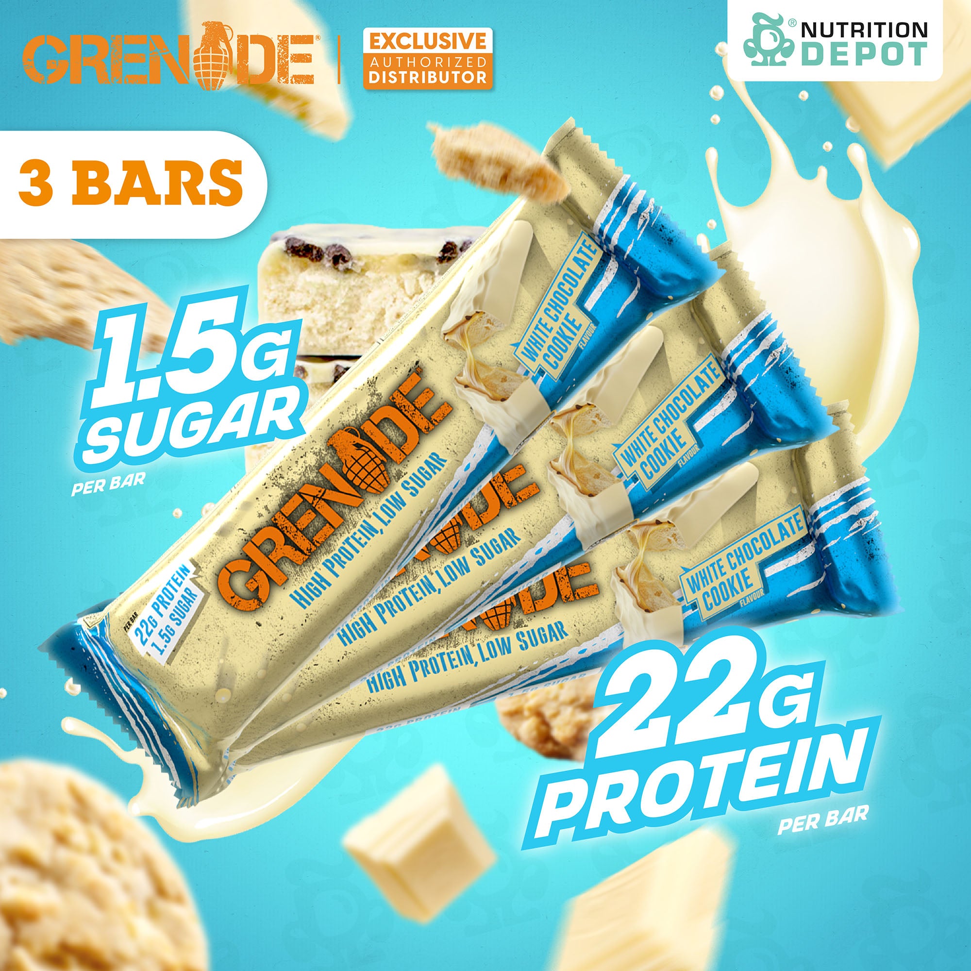 (BBF.1 Feb 26)Grenade Carb Killa Protein Bar - White Chocolate Cookie 3 Bars