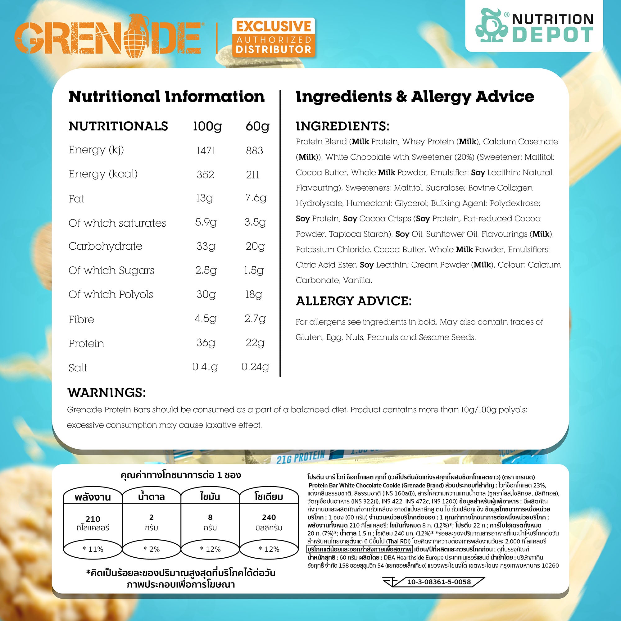 (BBF. 1 Feb/26)Grenade Carb Killa Protein Bar - White Chocolate Cookie 1 Box (12 Bars)