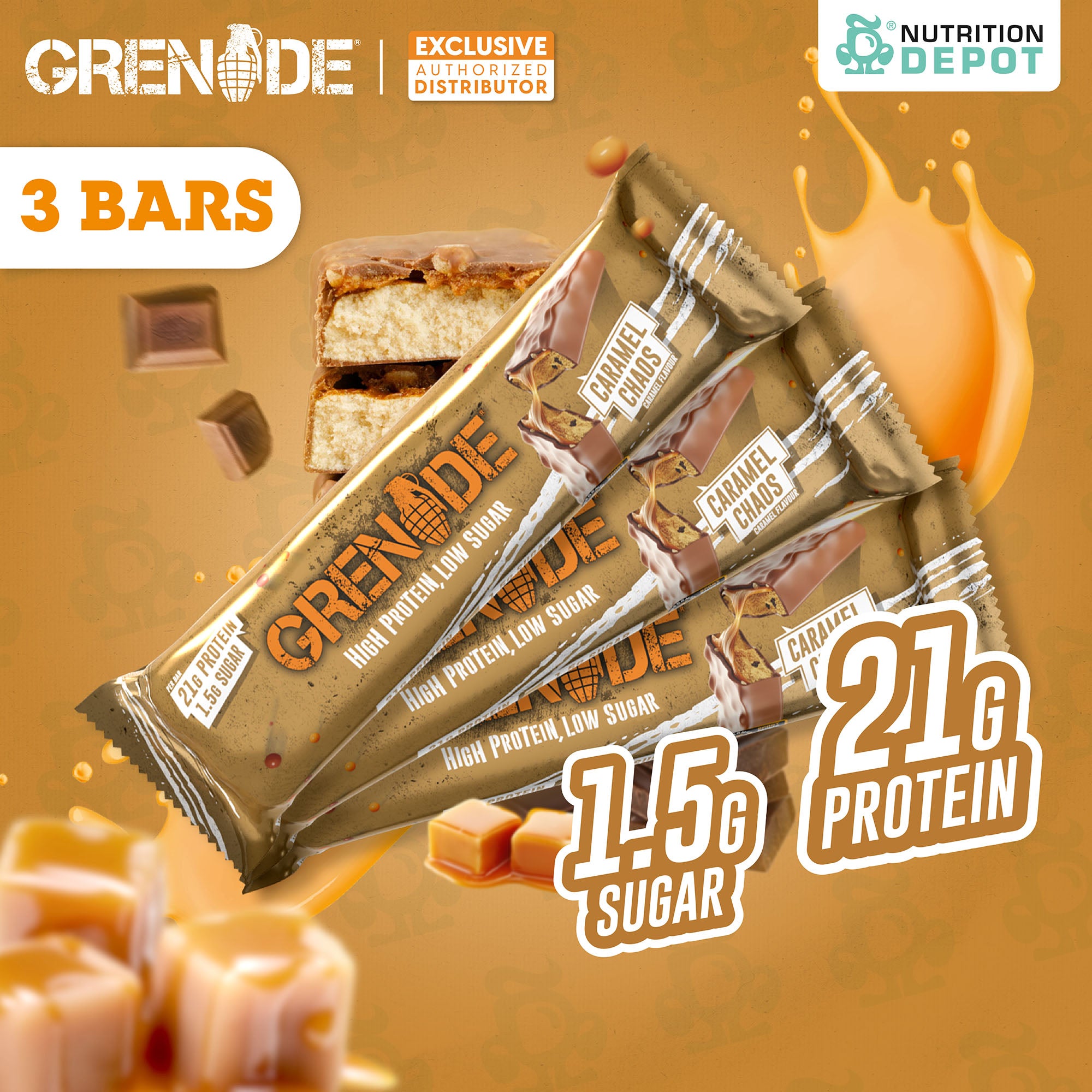 (BBF.1 Feb 26)Grenade Carb Killa Protein Bar - Caramel Chaos 3 Bars