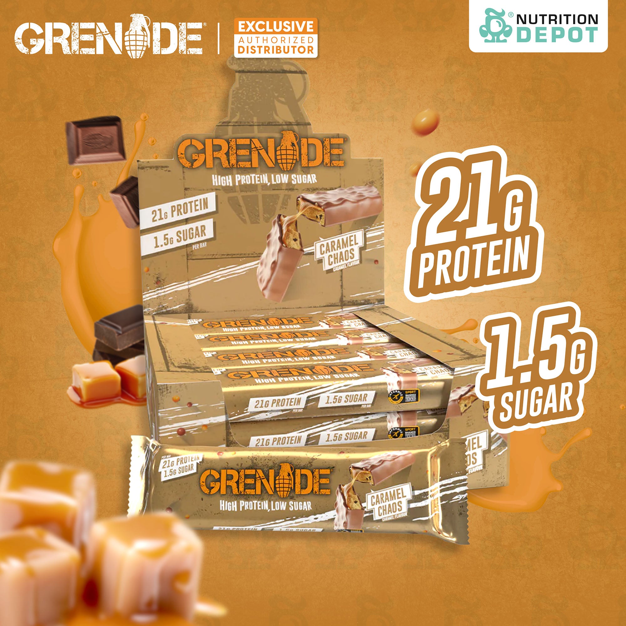 (BBF.1 Feb 26)Grenade Carb Killa Protein Bar - Caramel Chaos 1 Box (12 Bars)