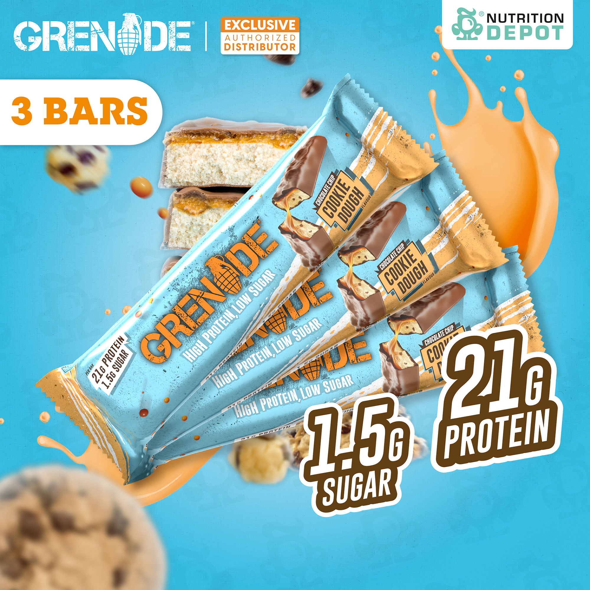 (BBF 1 Jan/26) Grenade Carb Killa Protein Bar - Chocolate Chip Cookie Dough 3 Bars