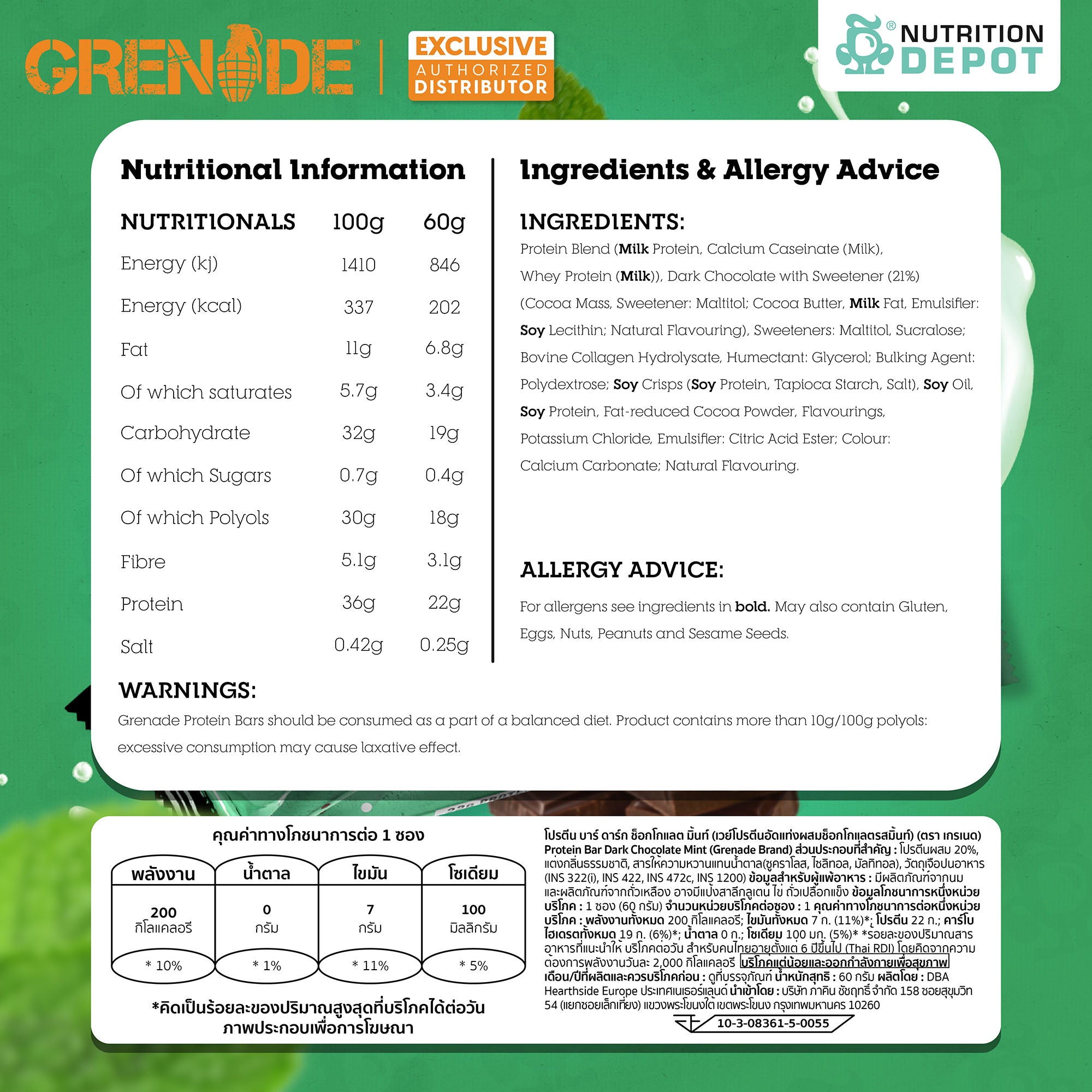(BBF.1 Jan 26)Grenade Carb Killa Protein Bar - Dark Chocolate Mint 3 Bars