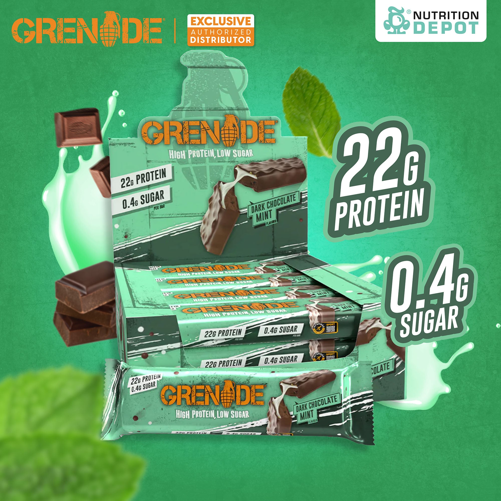 (BBF JAN/26)Grenade Carb Killa Protein Bar - Dark Chocolate Mint 1 Box (12 Bars)