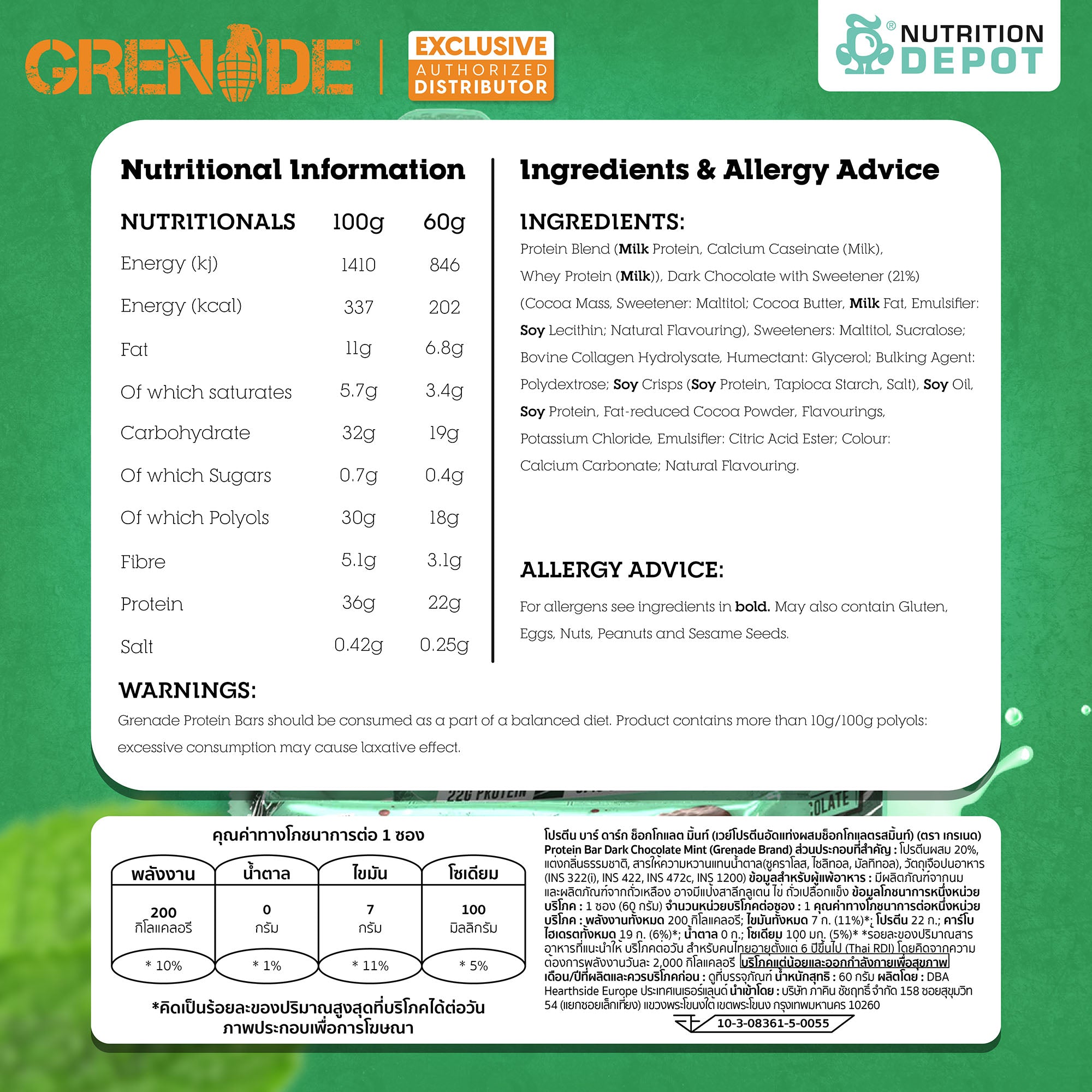 (BBF JAN/26)Grenade Carb Killa Protein Bar - Dark Chocolate Mint 1 Box (12 Bars)