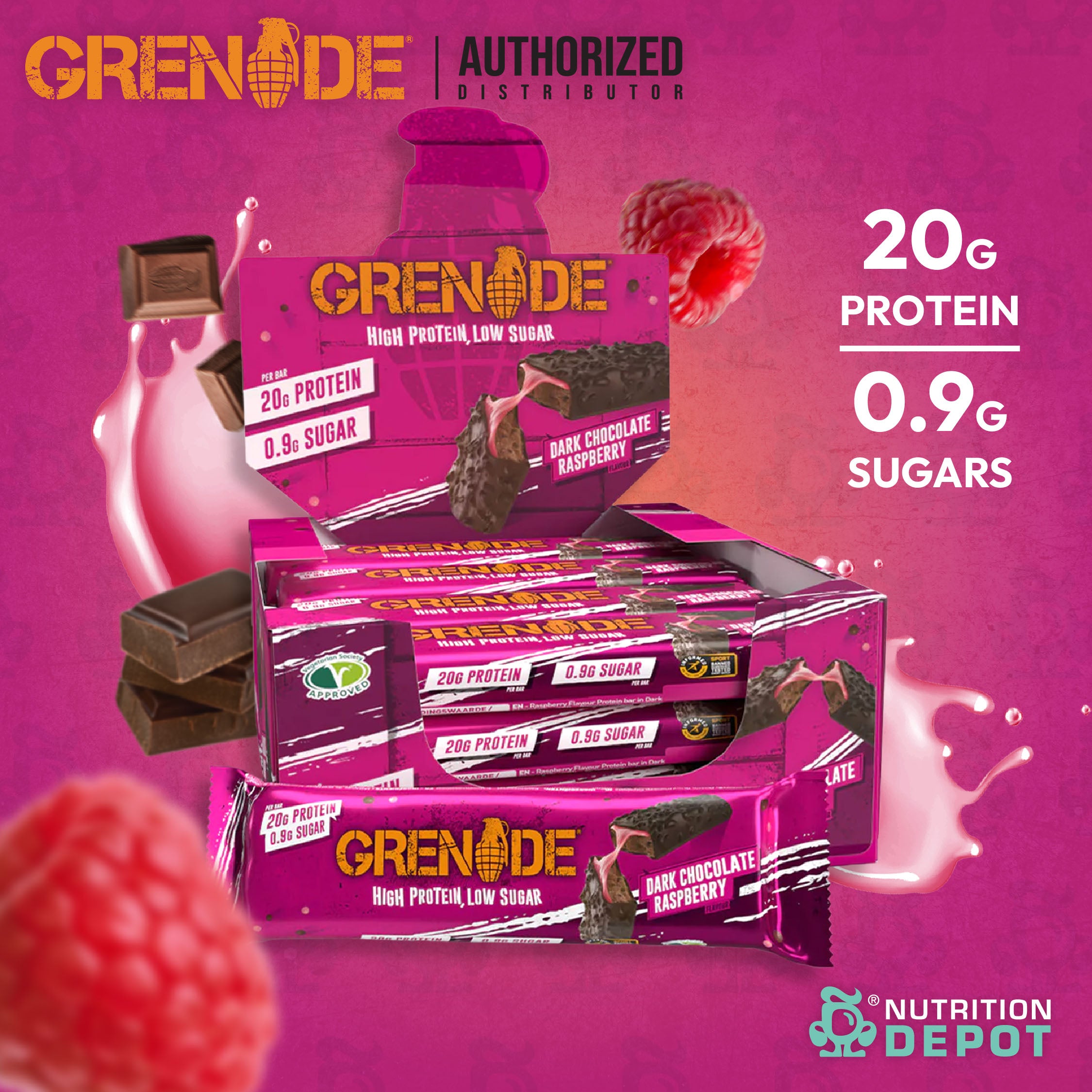 Grenade Carb Killa Protein Bar Dark Chocolate Raspberry 1 Box (12 Ba