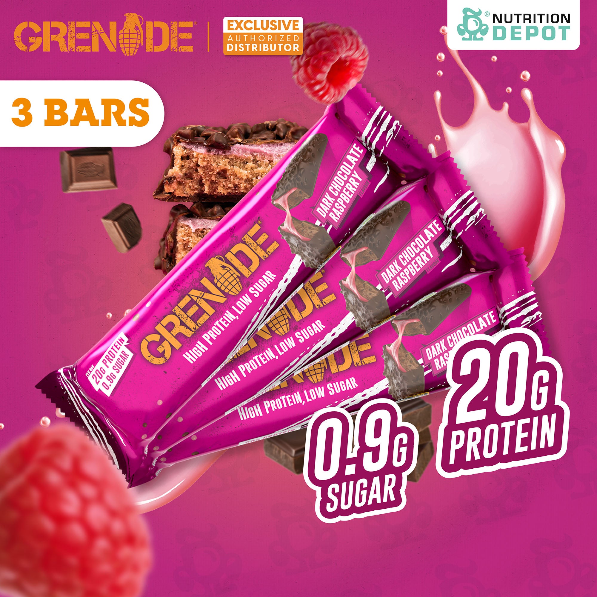 Grenade Carb Killa Protein Bar - Dark Chocolate Raspberry 3 Bars