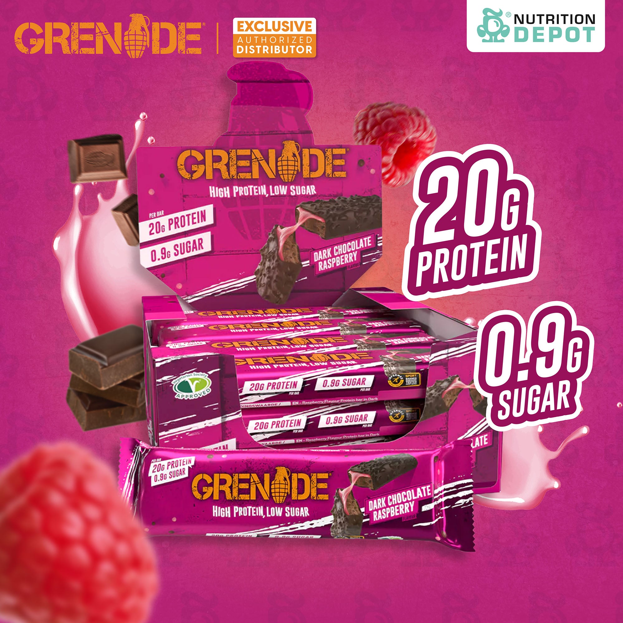 Grenade Carb Killa Protein Bar - Dark Chocolate Raspberry 1 Box (12 Bars)