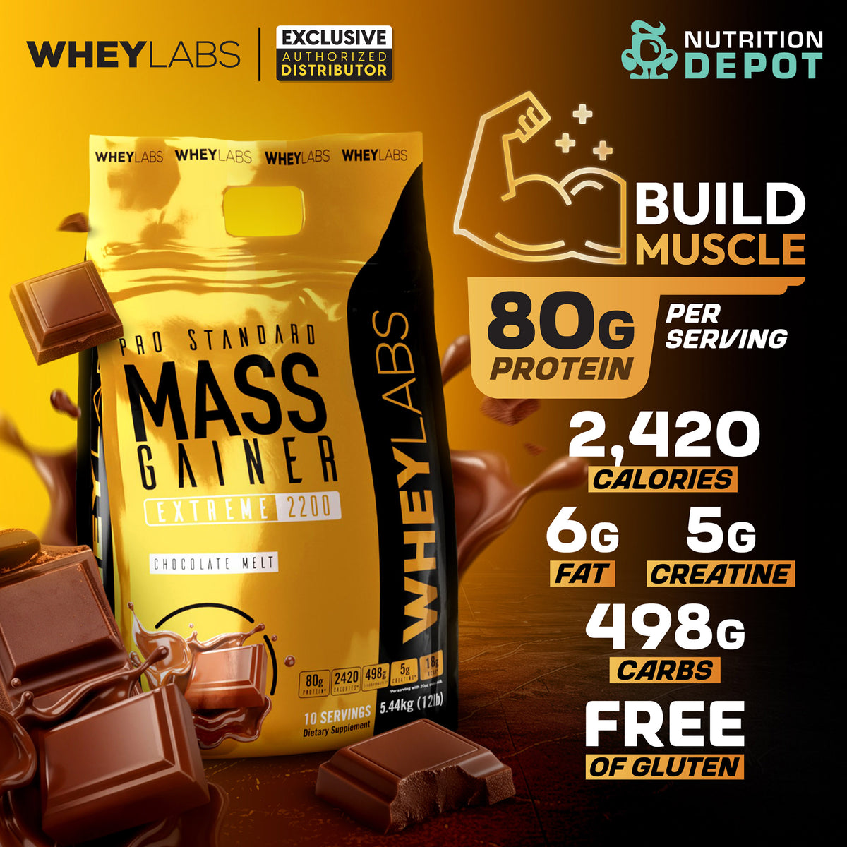 Whey Labs Mass Gainer Extreme 2200 12lb - Chocolate Melt เวย์โปรตีนเพิ่มน้ำหนัก