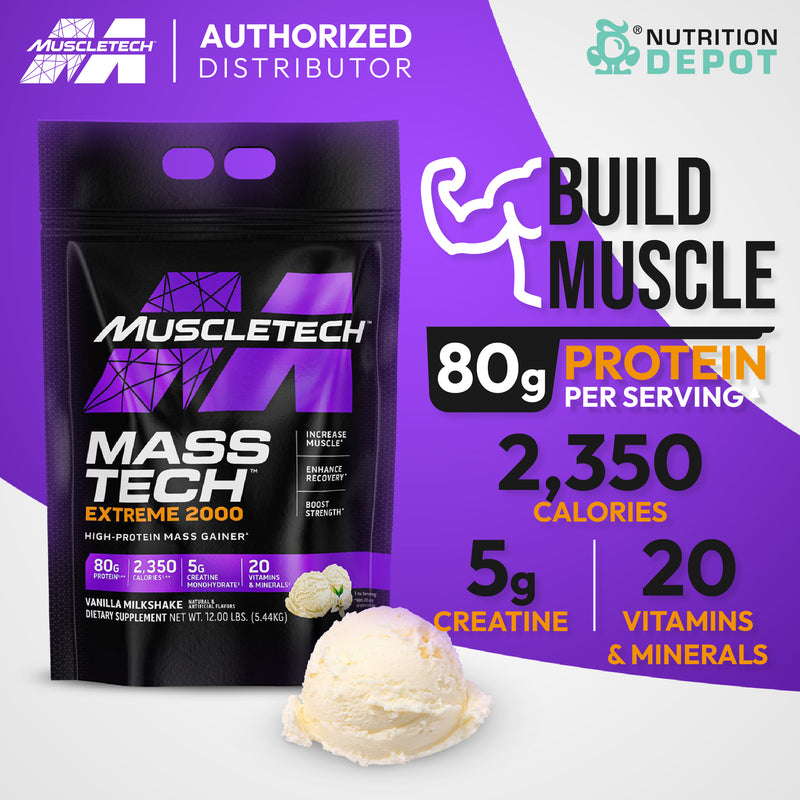 Muscletech Mass Tech Extreme 2000 - Vanilla Milkshake 12lb เวย์โปรตีนเพิ่มน้ำหนัก