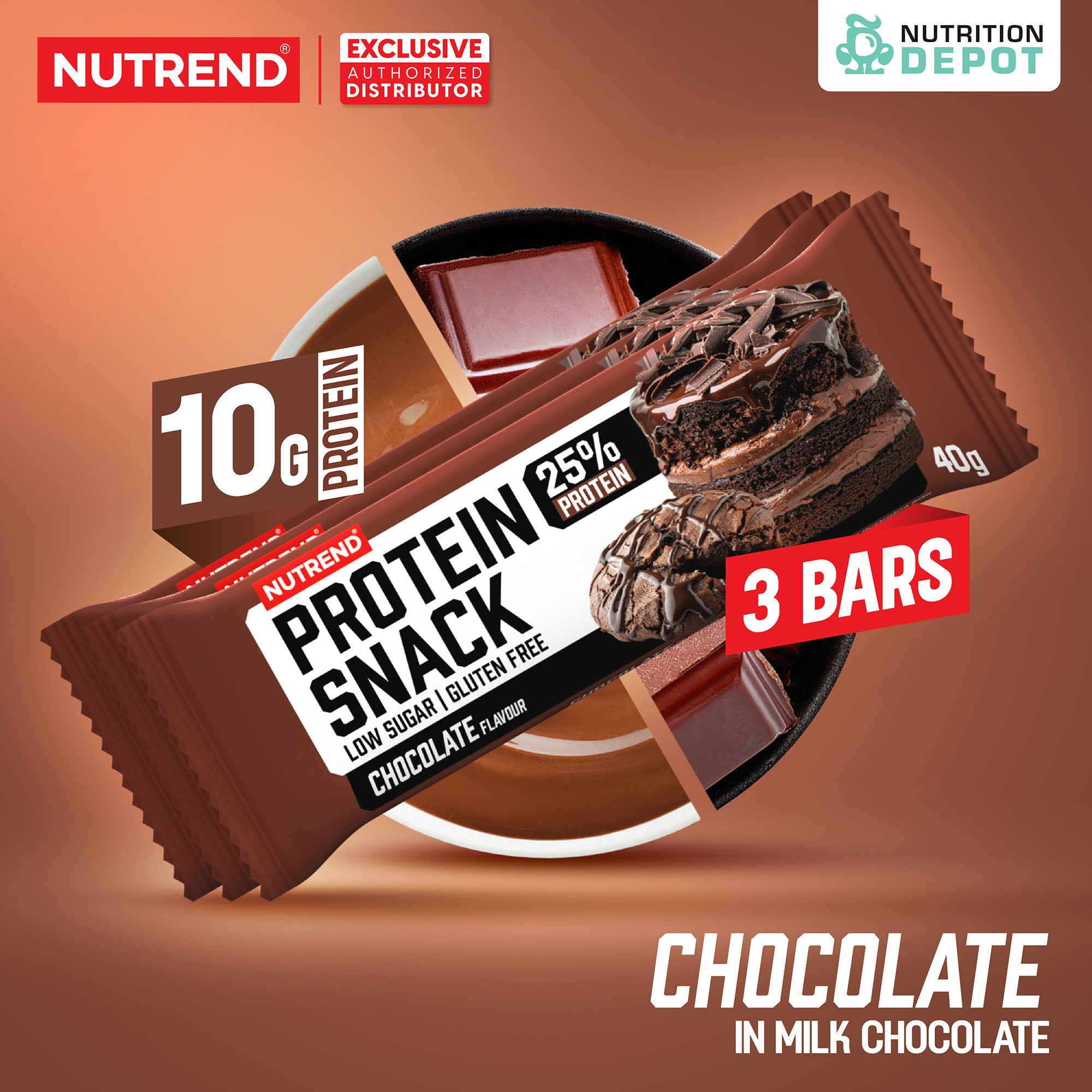 โปรตีนบาร์ Nutrend Protein Snack - Chocolate in Milk Chocolate (3 Bars)