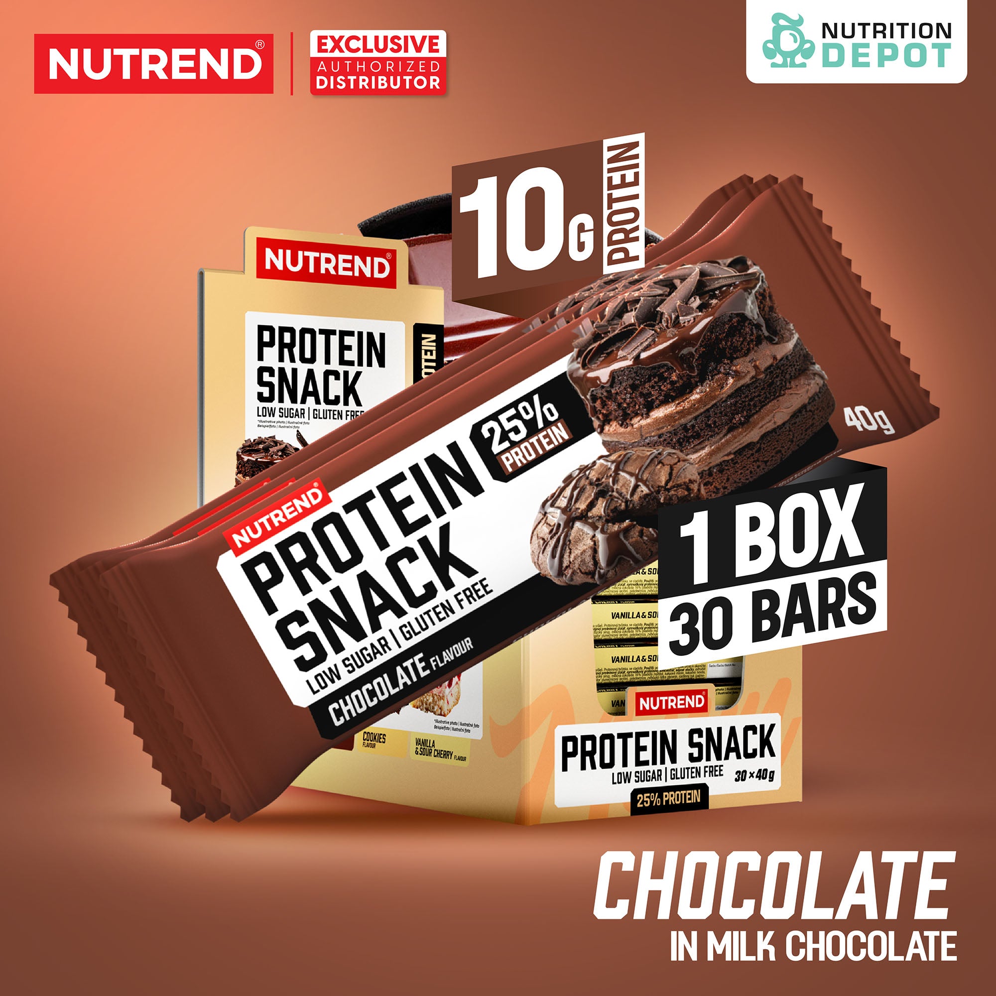 โปรตีนบาร์ Nutrend Protein Snack - Chocolate in Milk Chocolate (1 Box / 30 Bars)