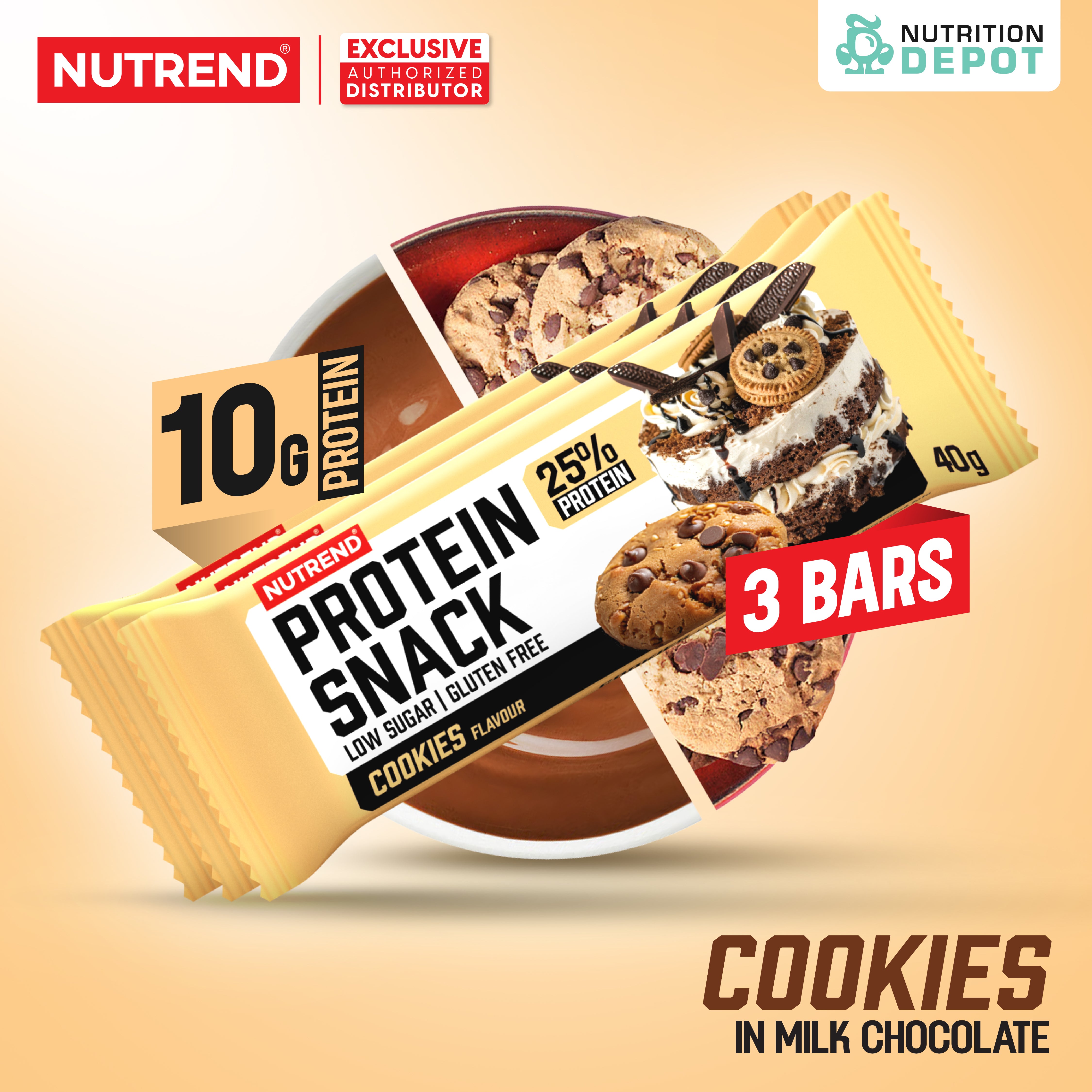 โปรตีนบาร์ Nutrend Protein Snack - Cookies in Milk Chocolate (3 Bars)