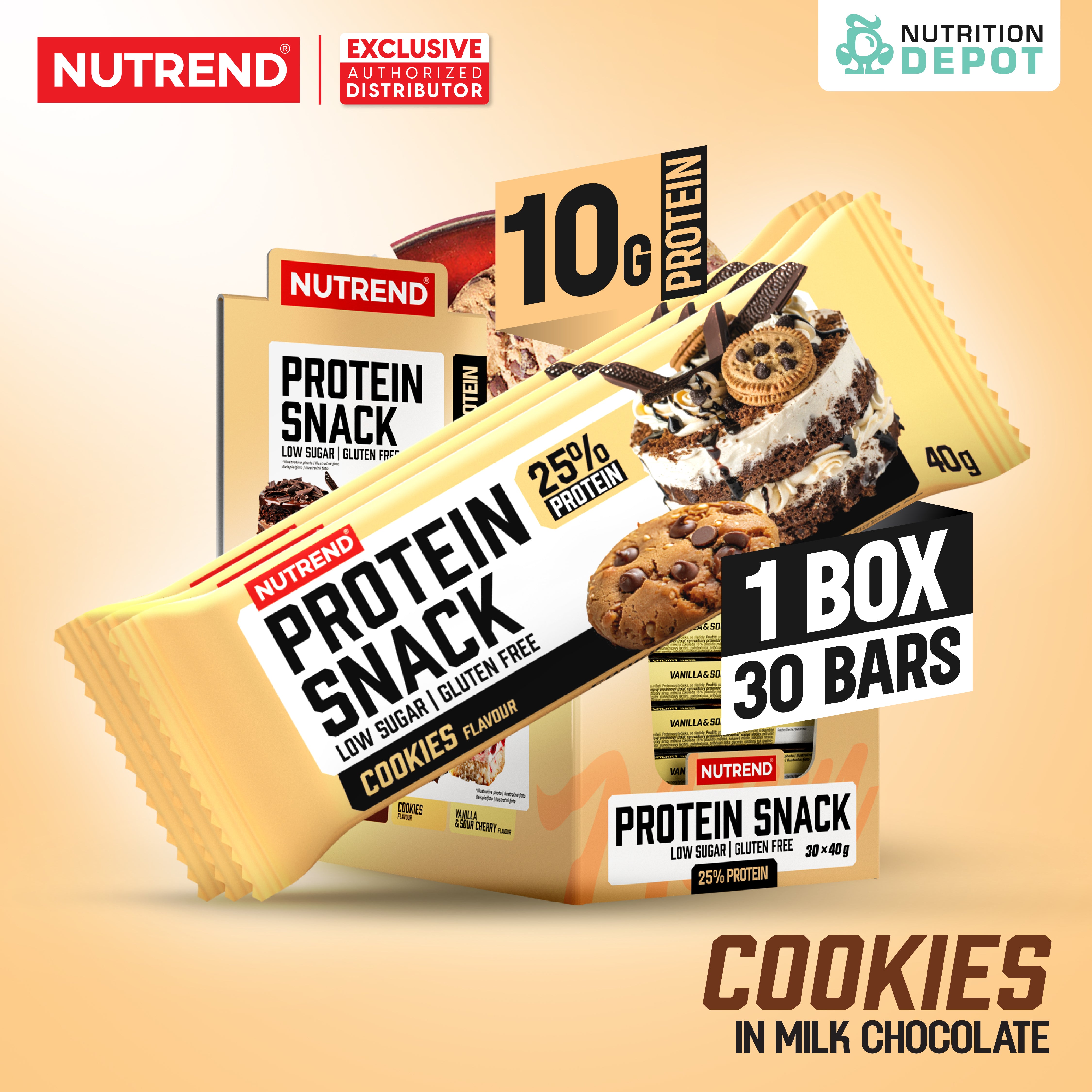 โปรตีนบาร์ Nutrend Protein Snack - Cookies in Milk Chocolate (1 Box / 30 Bars)