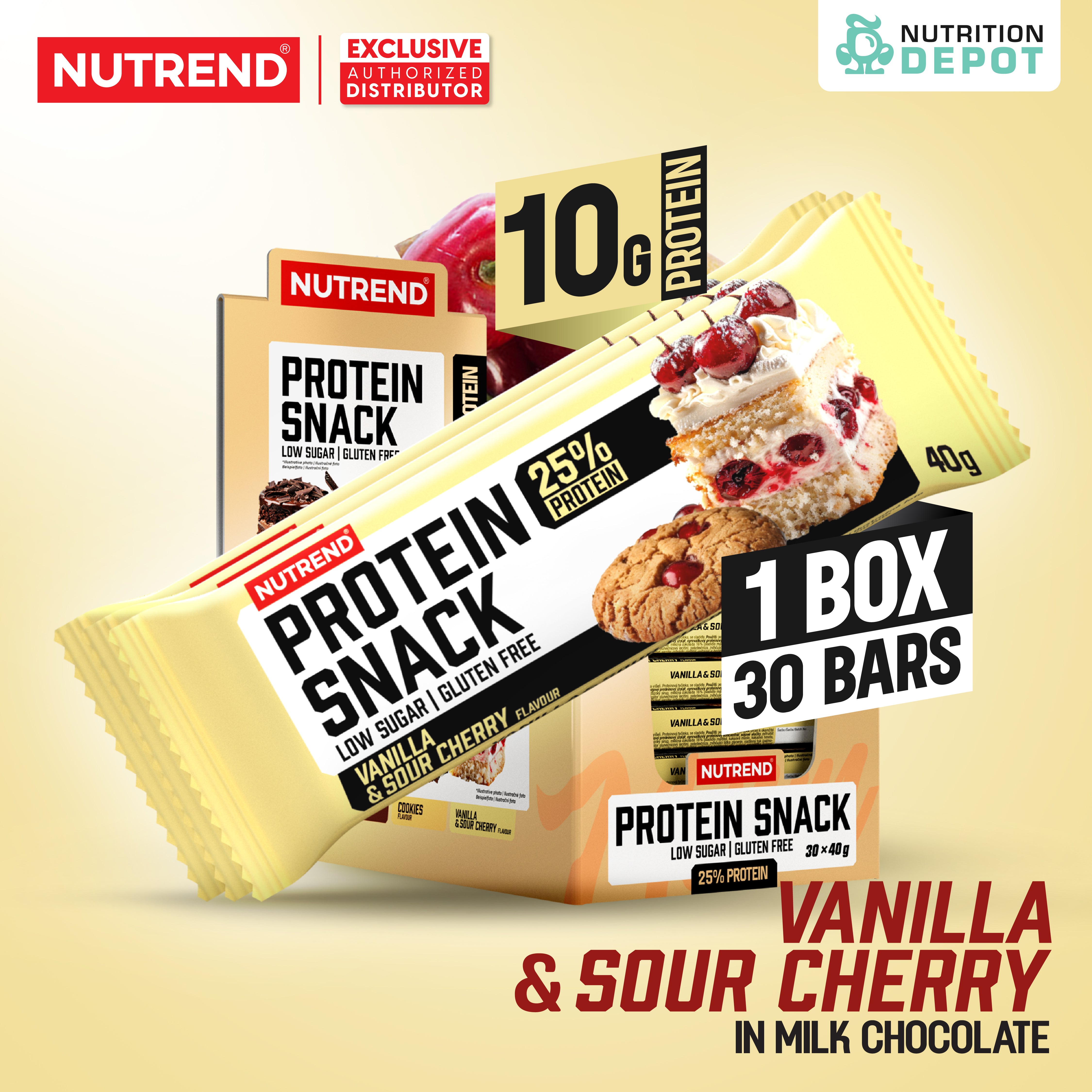 โปรตีนบาร์ Nutrend Protein Snack - Vanilla & Sour Cherry in Milk Chocolate (1 Box / 30 Bars)