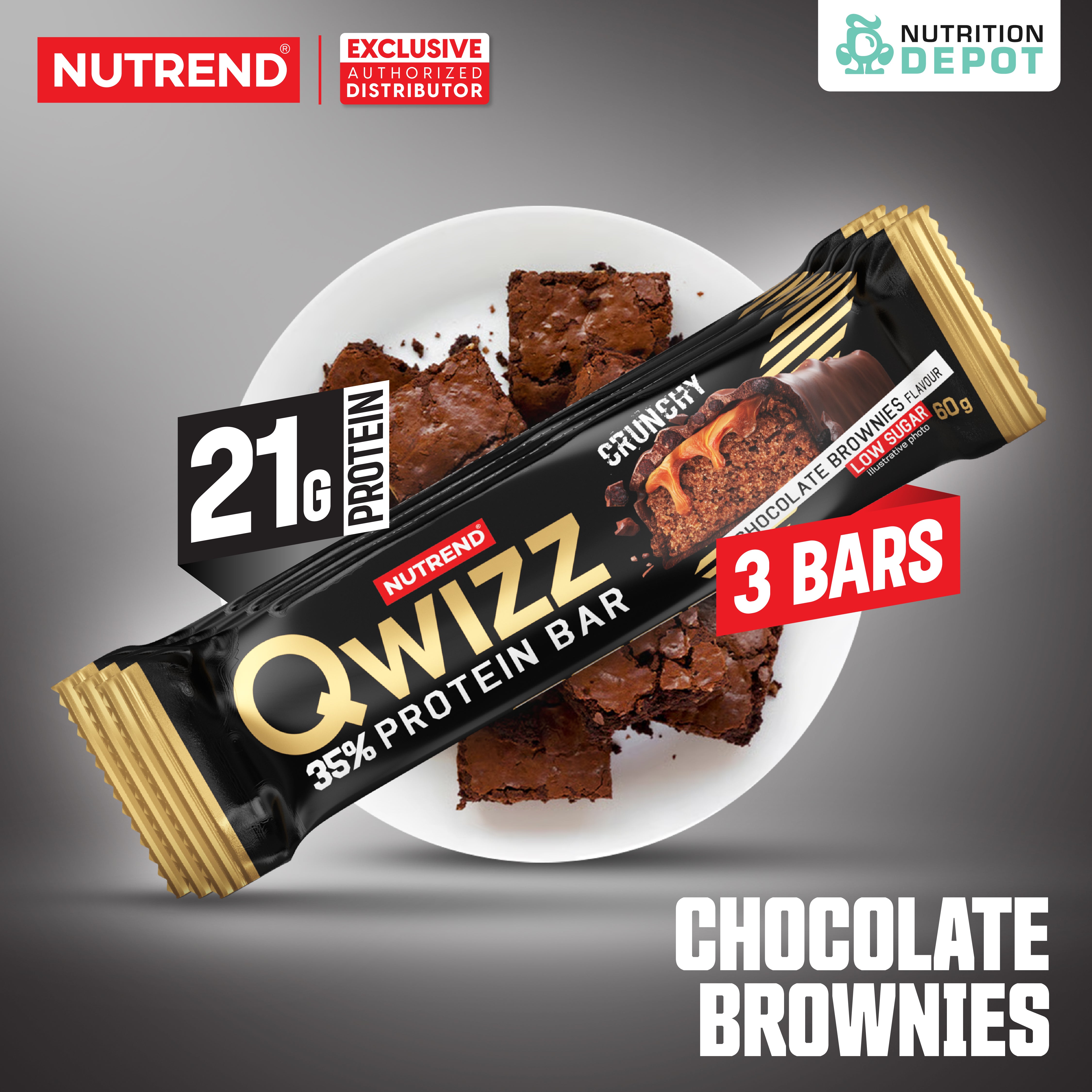 โปรตีนบาร์ Nutrend Qwizz Protein Bar - Chocolate Brownies (3 Bars)
