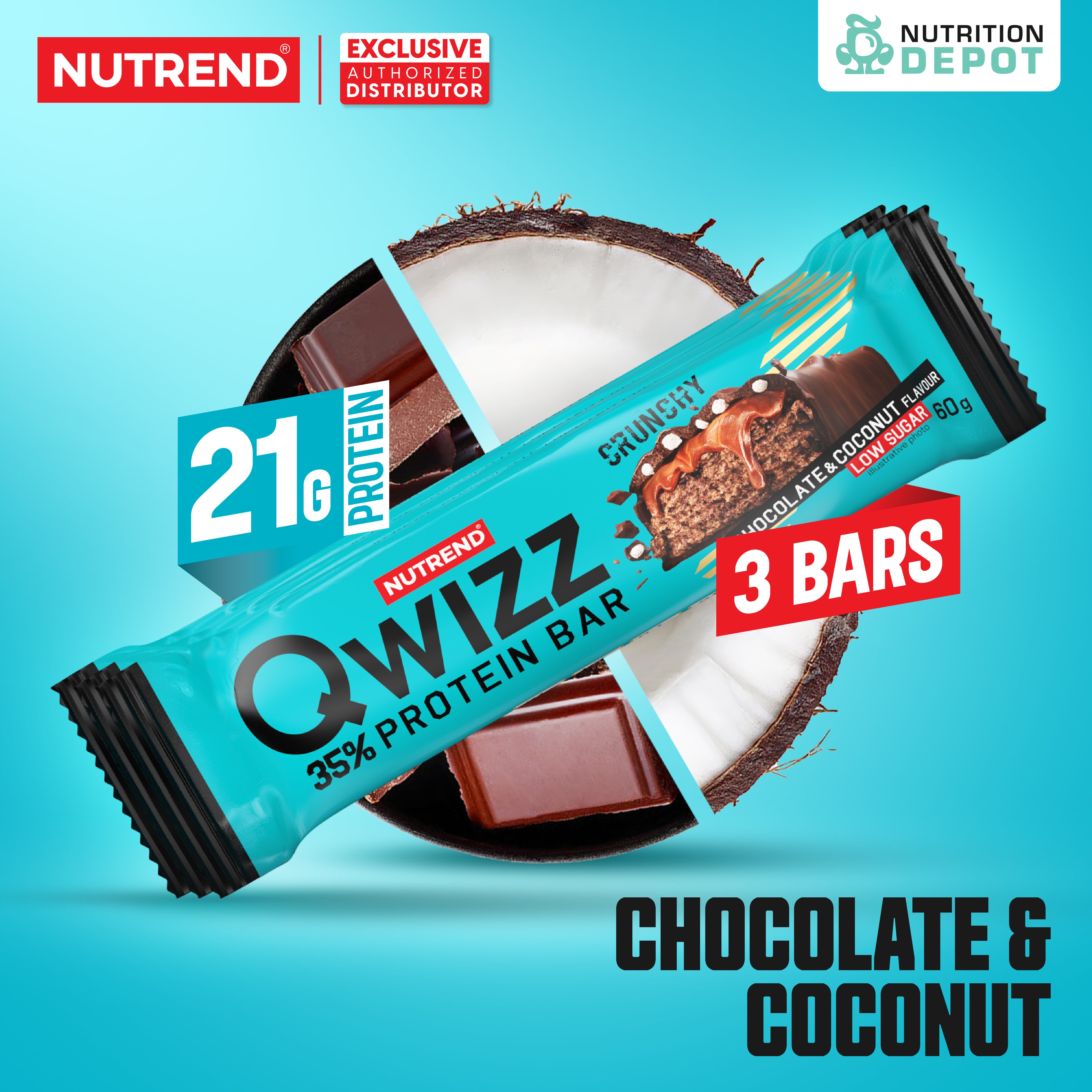 โปรตีนบาร์ Nutrend Qwizz Protein Bar - Chocolate & Coconut (3 Bars)