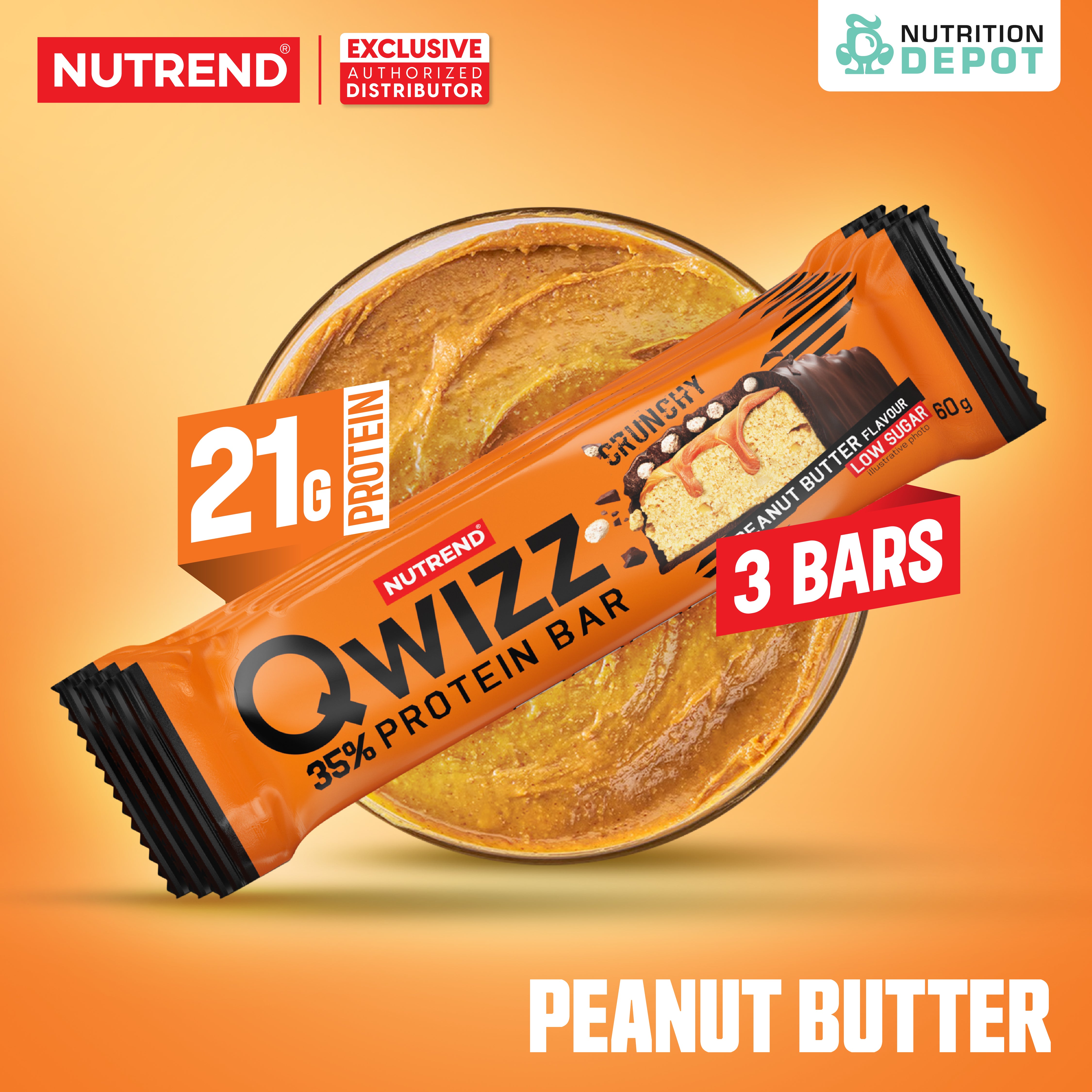 โปรตีนบาร์ Nutrend Qwizz Protein Bar - Peanut Butter (3 Bars)