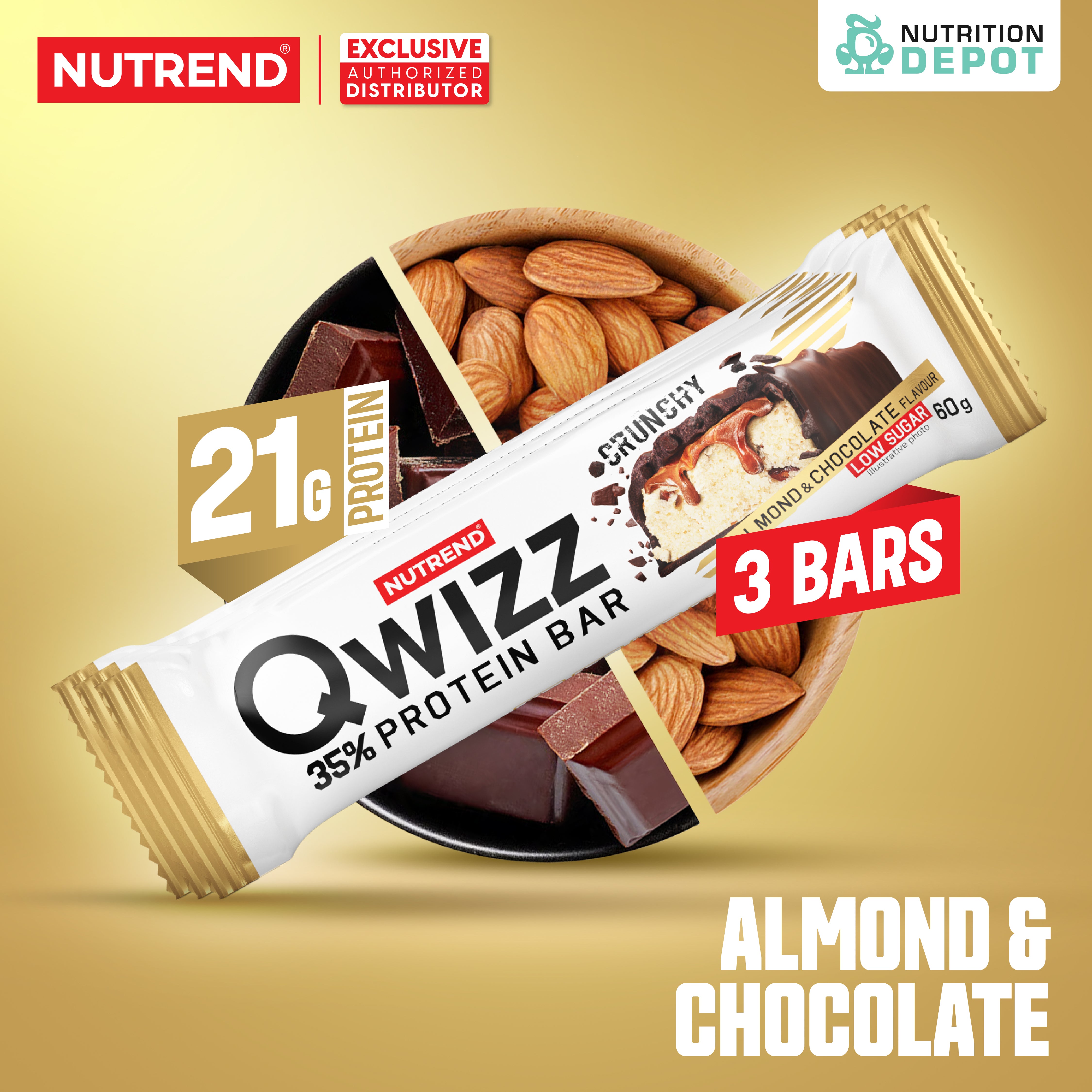 โปรตีนบาร์ Nutrend Qwizz Protein Bar - Almond & Chocolate (3 Bars)