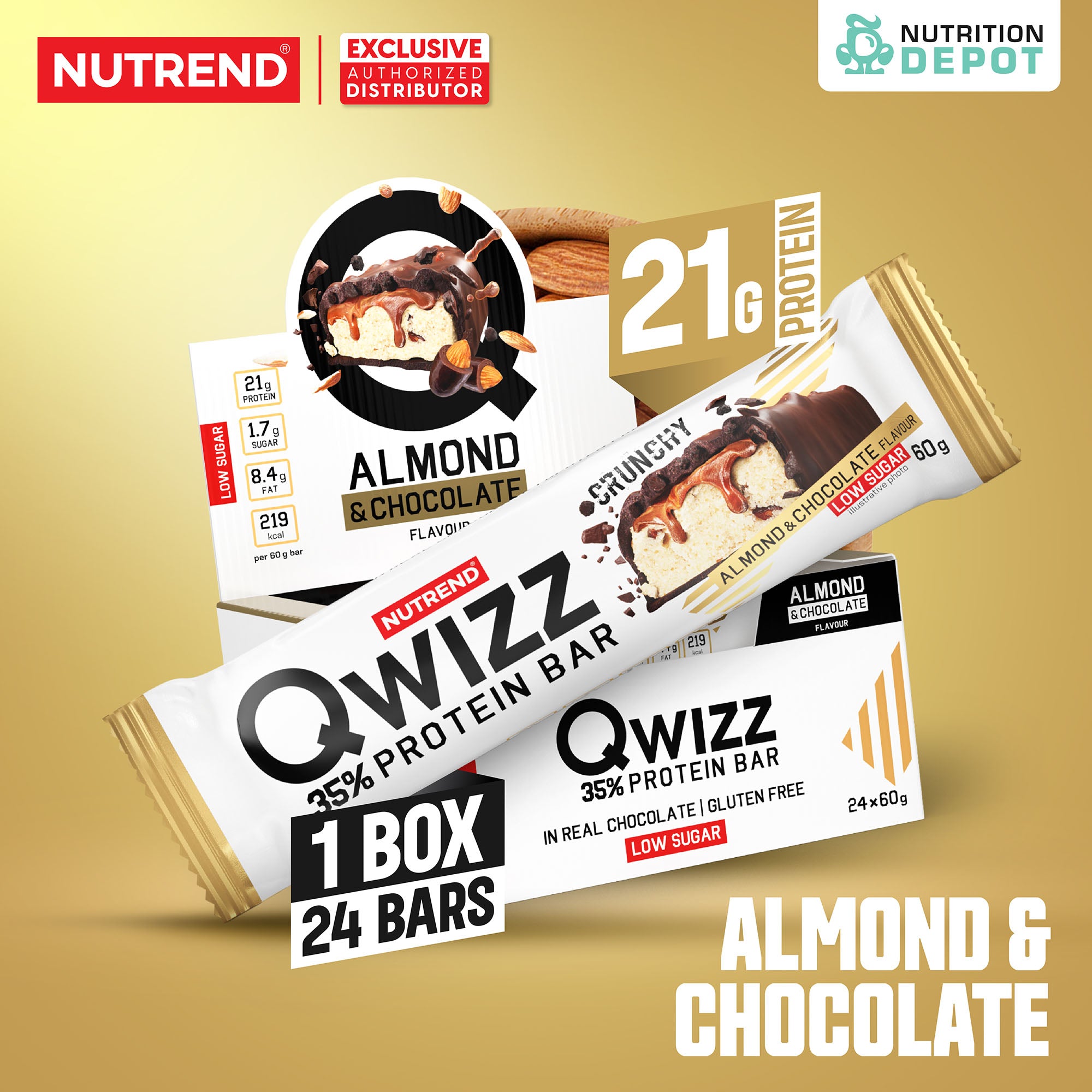 โปรตีนบาร์ Nutrend Qwizz Protein Bar - Almond & Chocolate (1 Box / 24 Bars)
