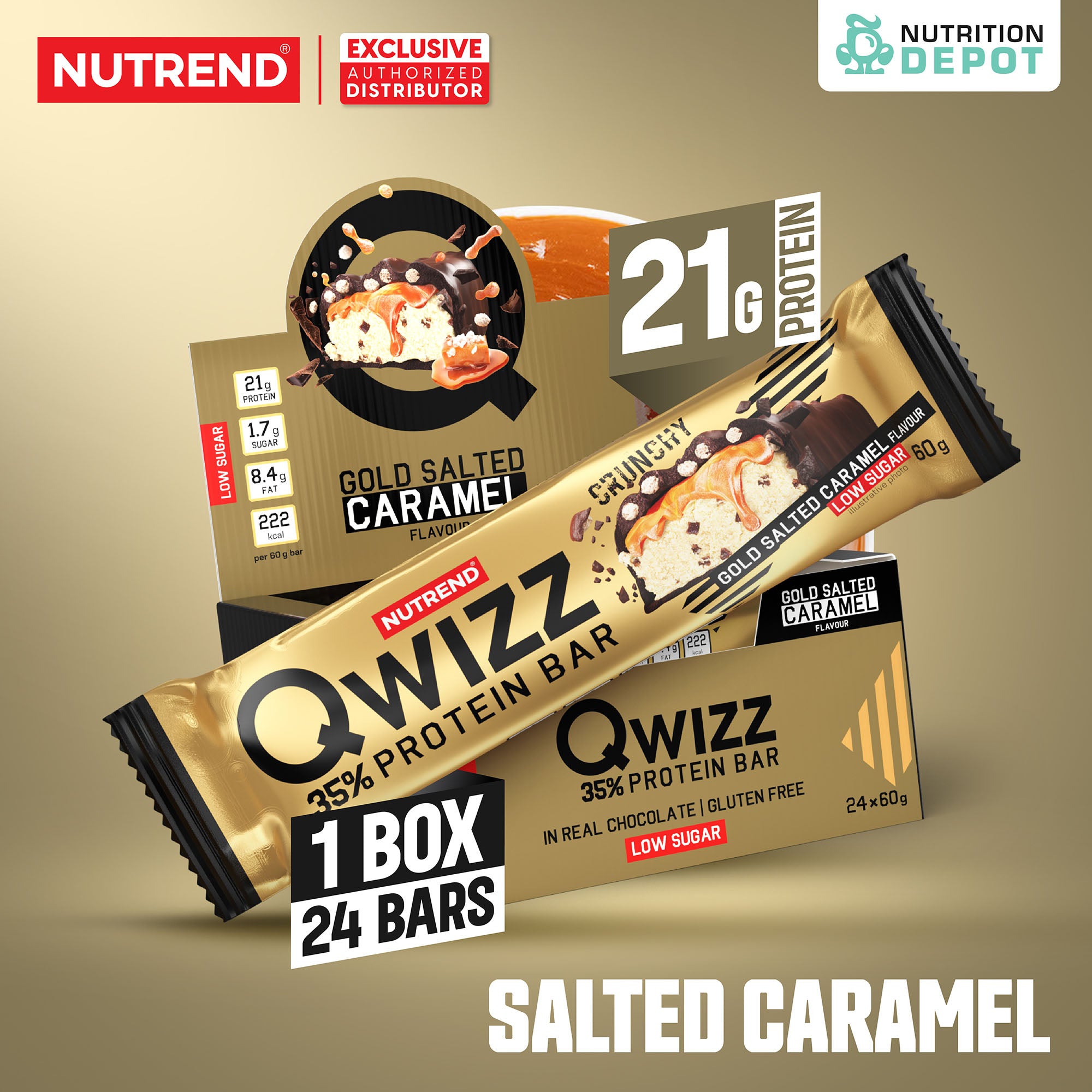 โปรตีนบาร์ Nutrend Qwizz Protein Bar - Salted Caramel (1 Box / 24 Bars)