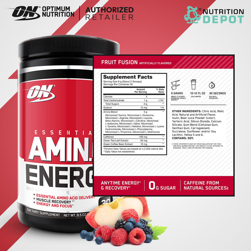 EX12/2024 Optimum Nutrition AMIN.O Energy 30 servings - Fruit Fusion กรดอมิโนเพิ่มแรง เพิ่มความสดชื่นในการออกกำลังกาย