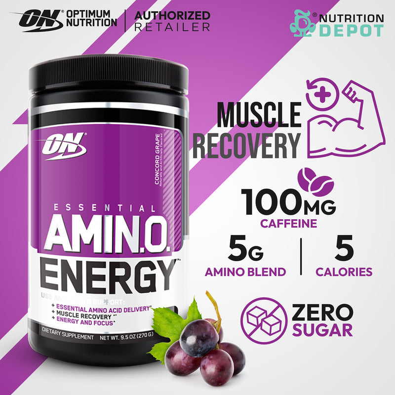 Optimum nutrition AMIN.O Energy 30 servings - ConCord Grape กรดอมิโนเพิ่มแรง เพิ่มความสดชื่นในการออกกำลังกาย