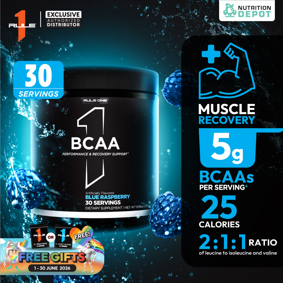 Rule1 Micronized BCAA 30 Servings - Blue Raspberry กรดอะมิโนป้องกันการสลายตัวของกล้ามเนื้อ