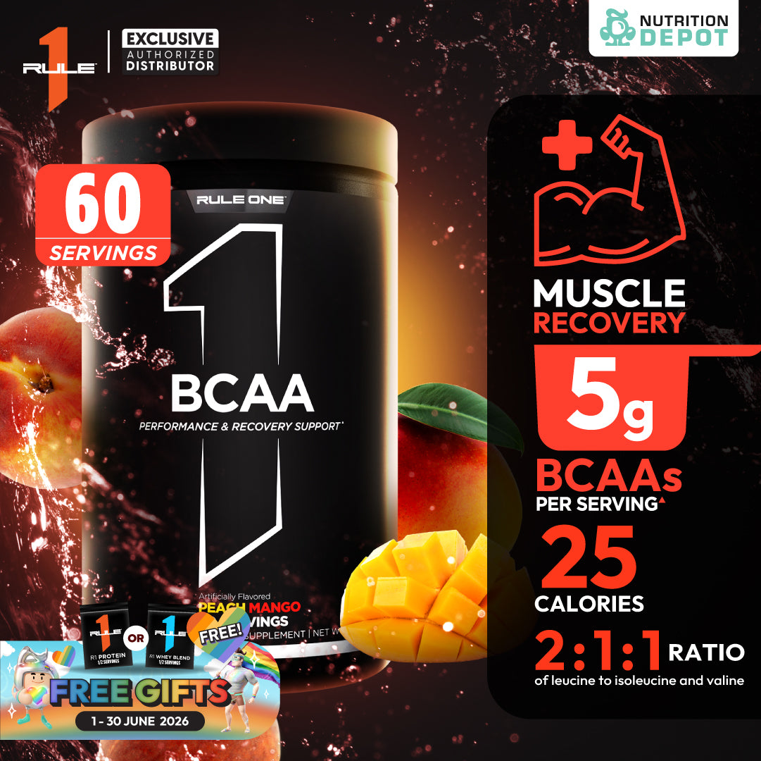 Rule1 Micronized BCAA 60 Servings - Peach Mango กรดอะมิโนป้องกันการสลายตัวของกล้ามเนื้อ