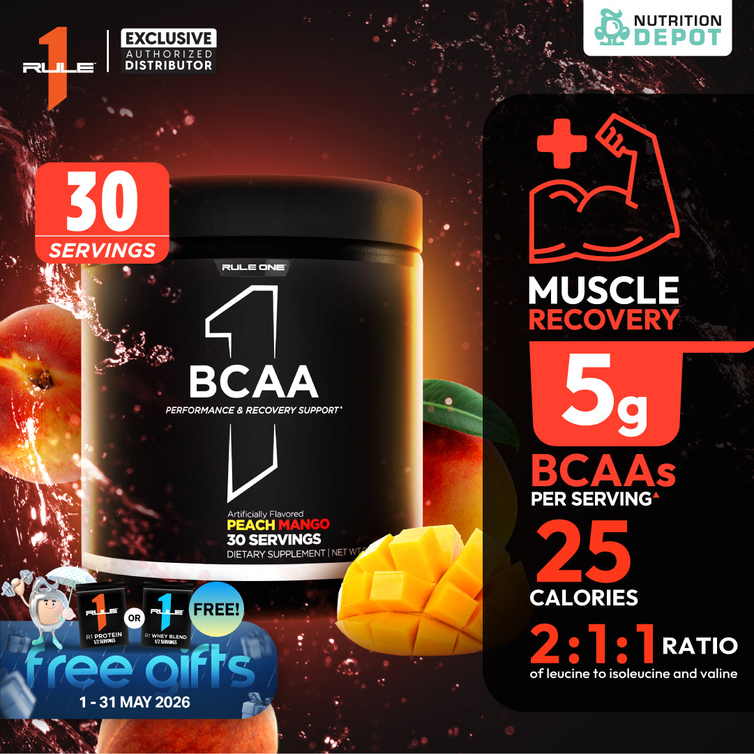 Rule1 Micronized BCAA 30 Servings - Peach Mango กรดอะมิโนป้องกันการสลายตัวของกล้ามเนื้อ