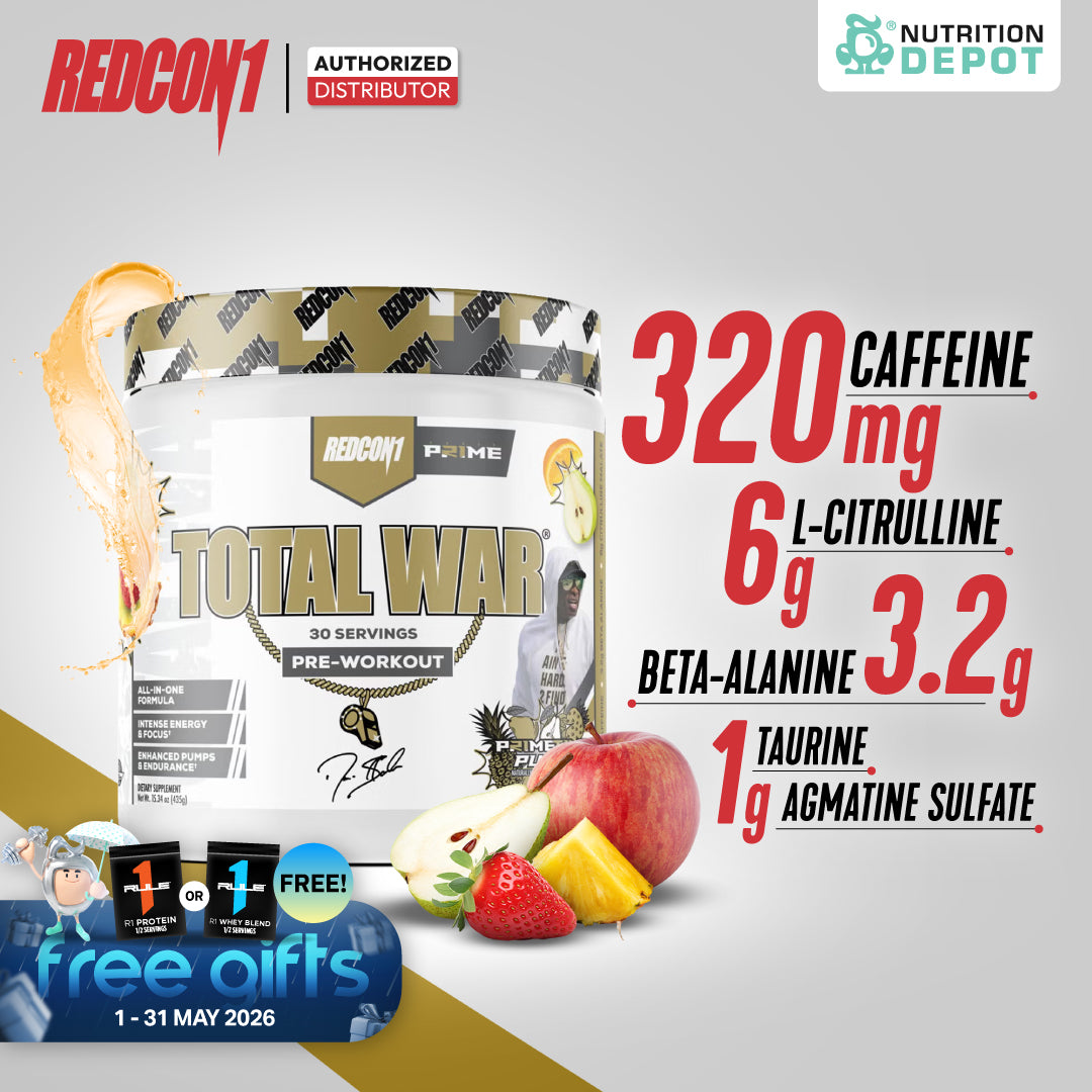 Redcon1 Total War Pre-Workout - Prime Time Punch 30 Servings กรดอะมิโนเพื่มแรงในการออกกำลังกาย