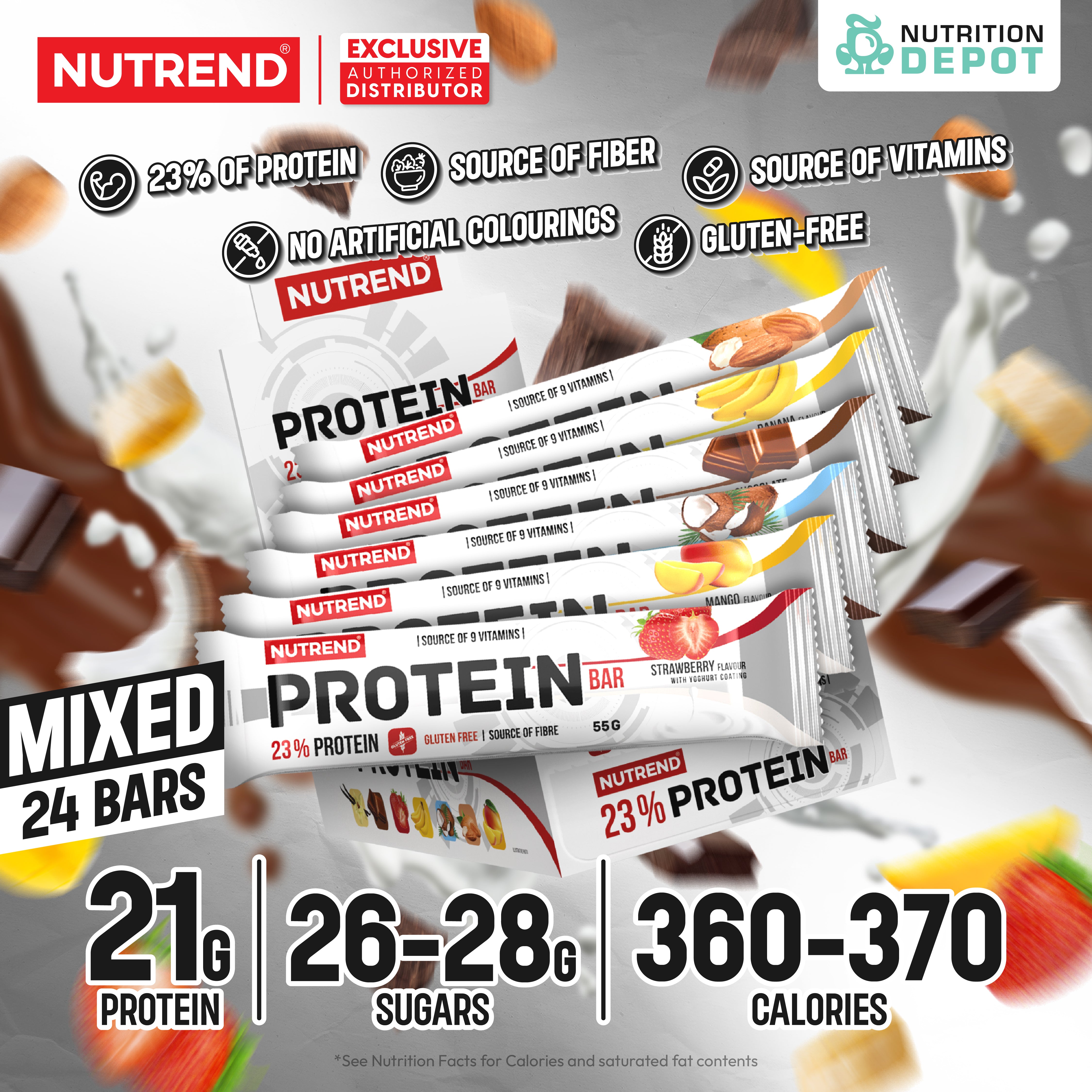 โปรตีนบาร์ Nutrend Protein Bar - Mixed Flavors (1 Box / 24 Bars)